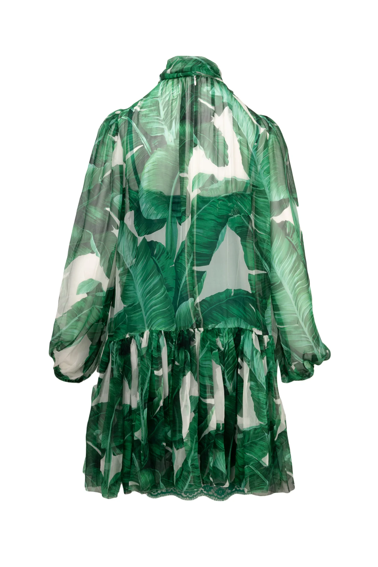 Dolce & Gabbana Size 38 Banana Leaf Print Tie-Neck Silk Dress - Image 2