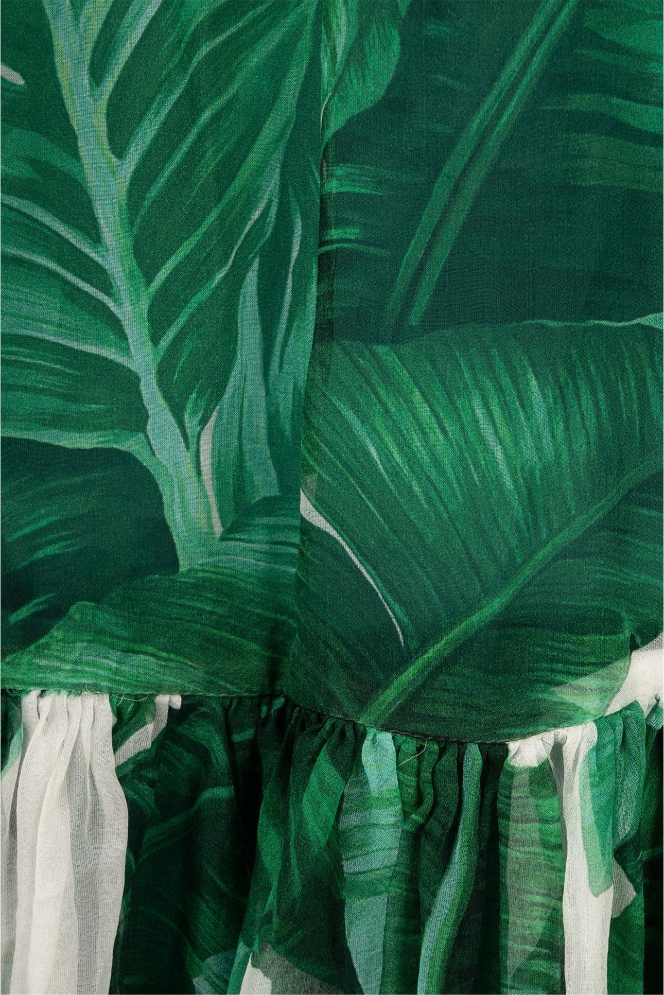 Dolce & Gabbana Size 38 Banana Leaf Print Tie-Neck Silk Dress - Image 3