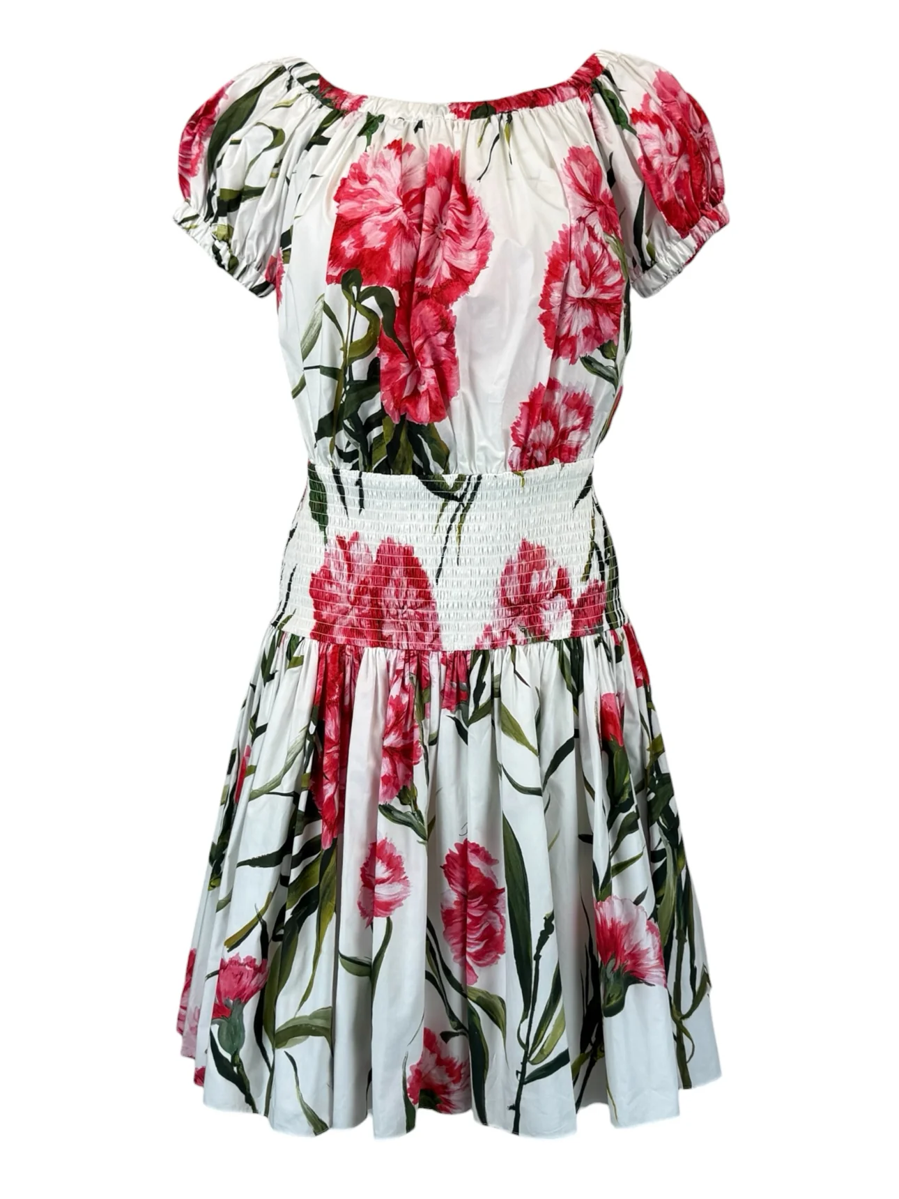 Dolce & Gabbana Size 38 Off The Shoulder Carnation Print Mini Dress