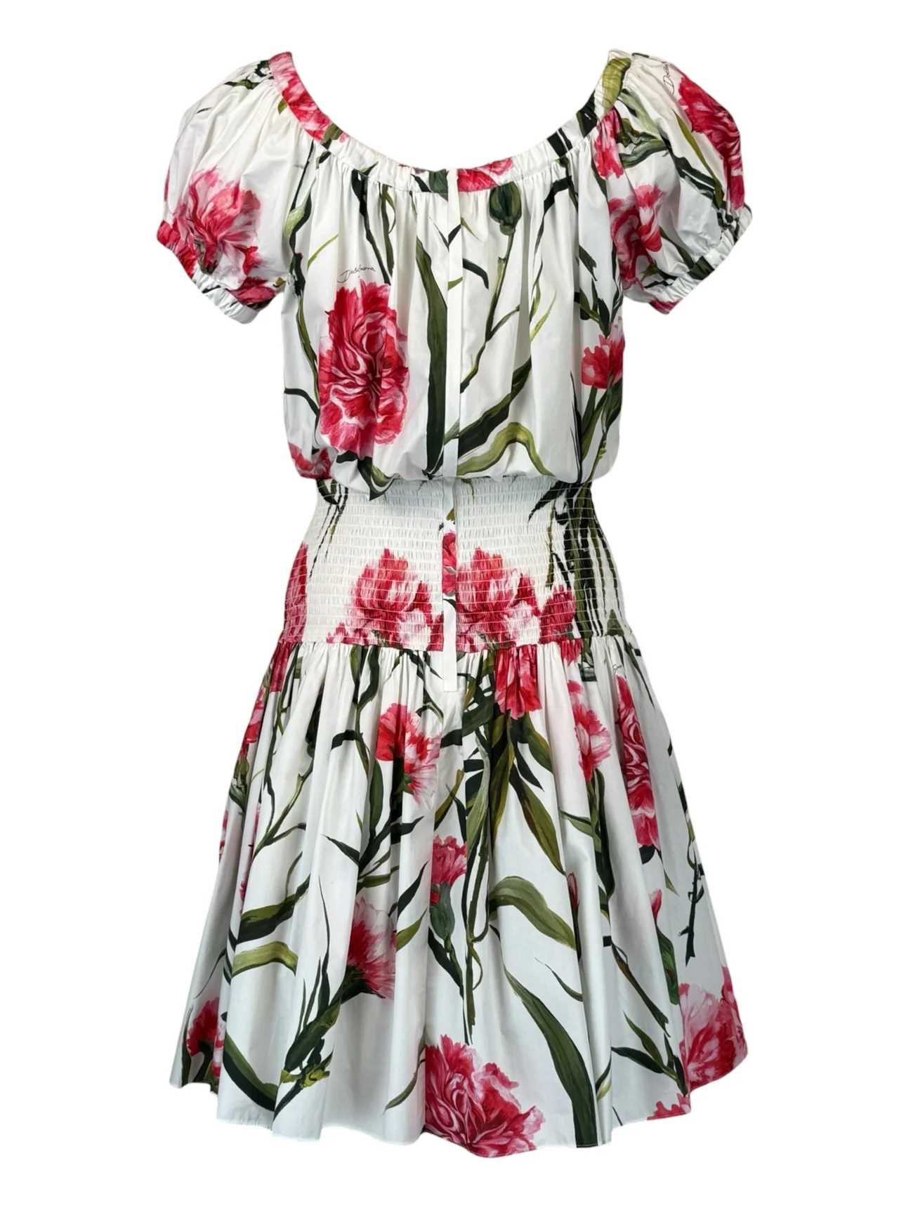 Dolce & Gabbana Size 38 Off The Shoulder Carnation Print Mini Dress - Image 2
