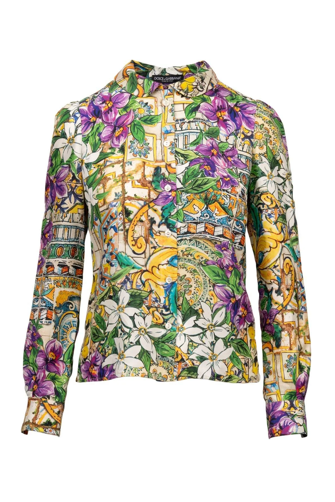 Dolce & Gabbana Size 40 Floral Print Silk Twill Blouse