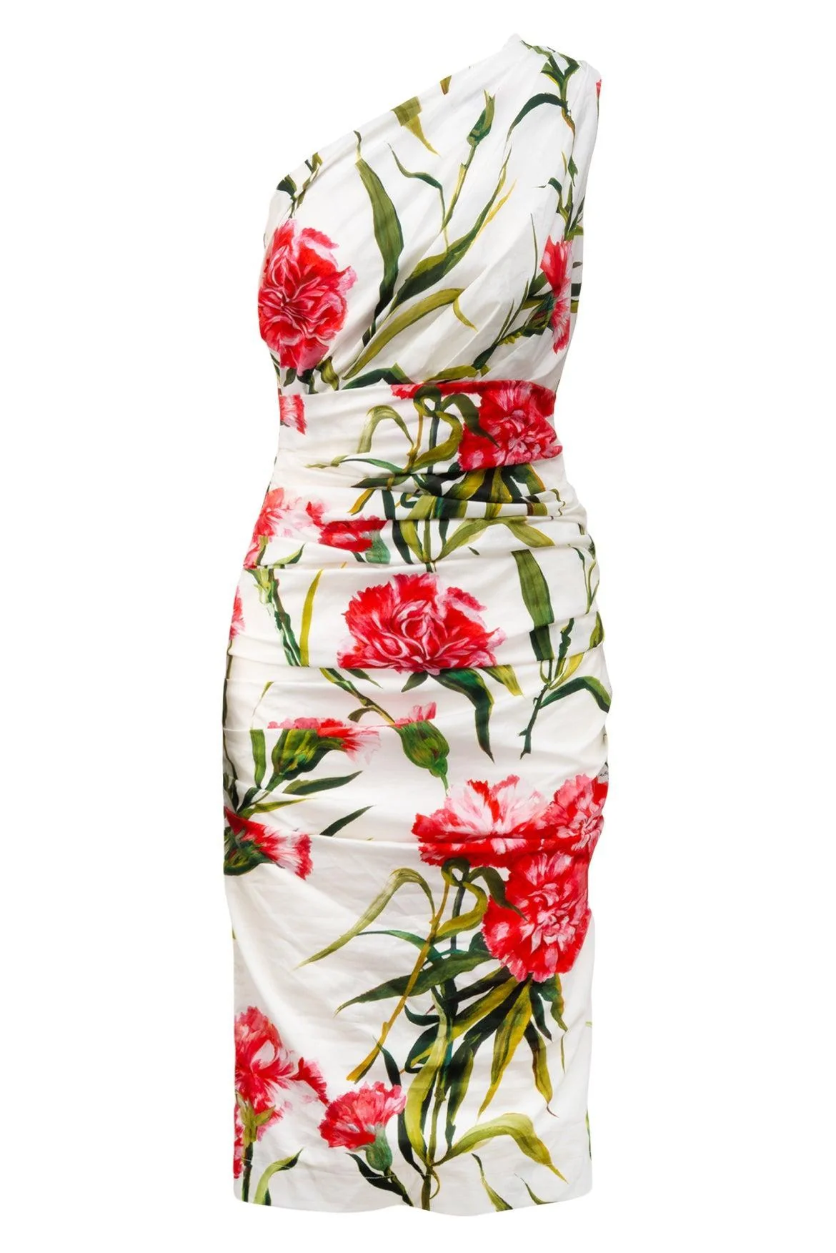 Dolce & Gabbana Size 42 Carnation Print One Shoulder Dress