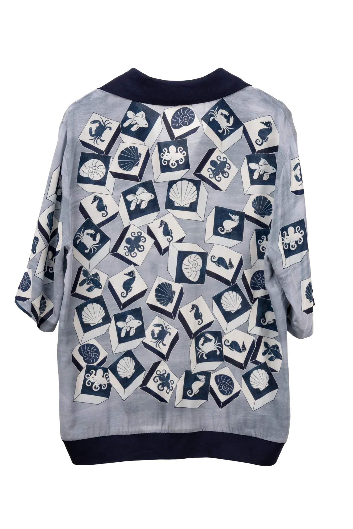 Dolce & Gabbana Size 44 Men's Marine Majolica Print Silk Polo Shirt - Image 2