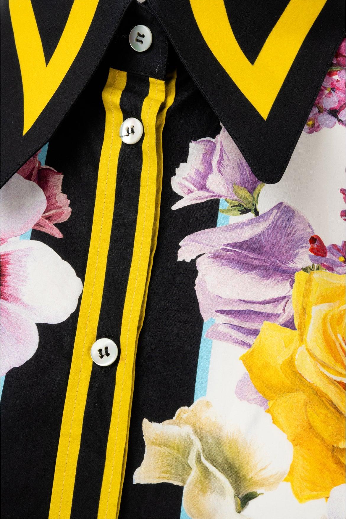 Dolce & Gabbana Size L Floral Contrast Trim Detail Shirt - Image 3