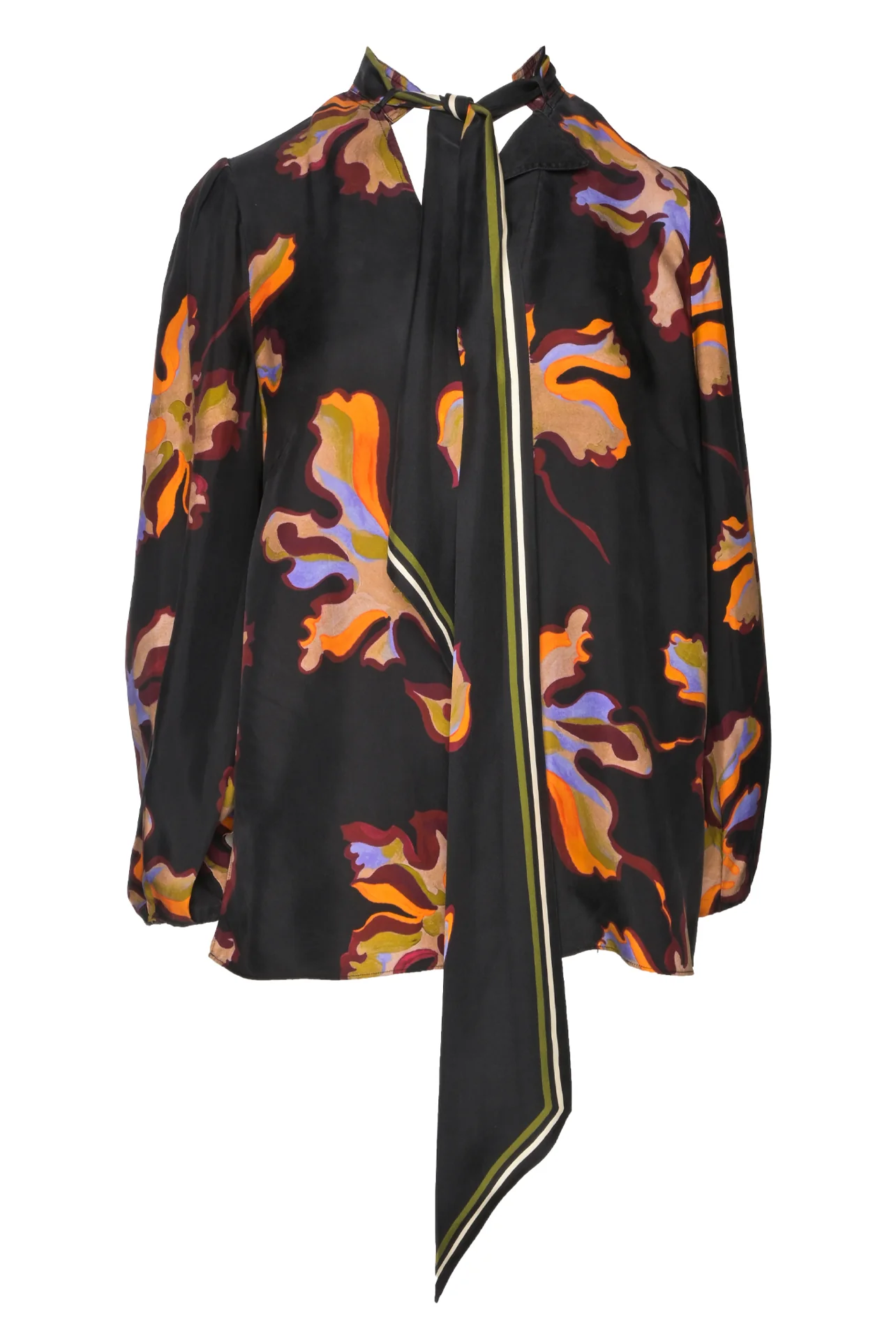 Dorothee Schumacher Size XL Floral Seductive Printed Silk Tie-Neck Top