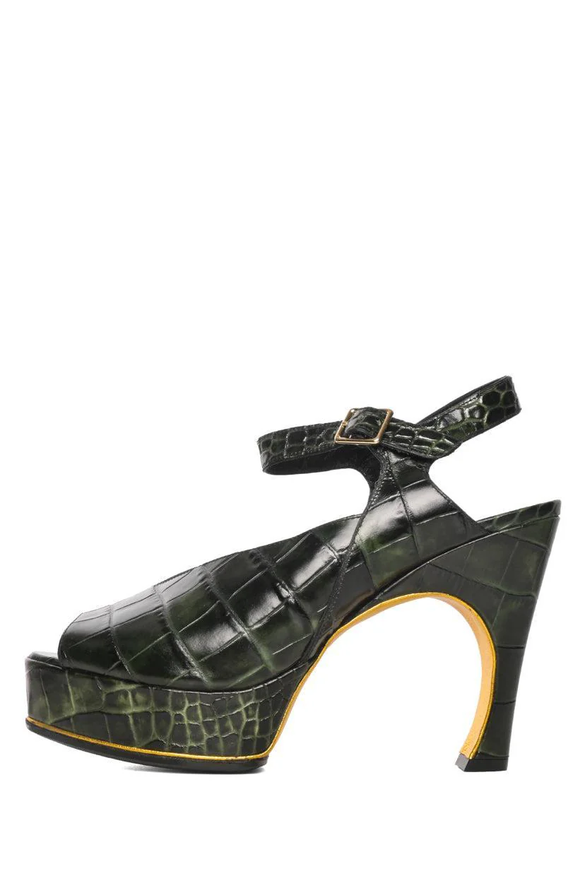 Dries Van Noten Size 40 Croc Embossed Leather Peep Toe Sandals - Image 3