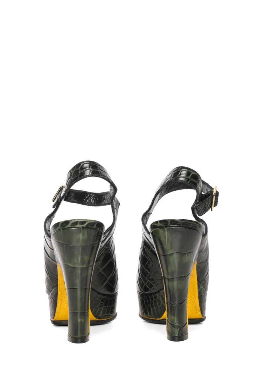 Dries Van Noten Size 40 Croc Embossed Leather Peep Toe Sandals - Image 4