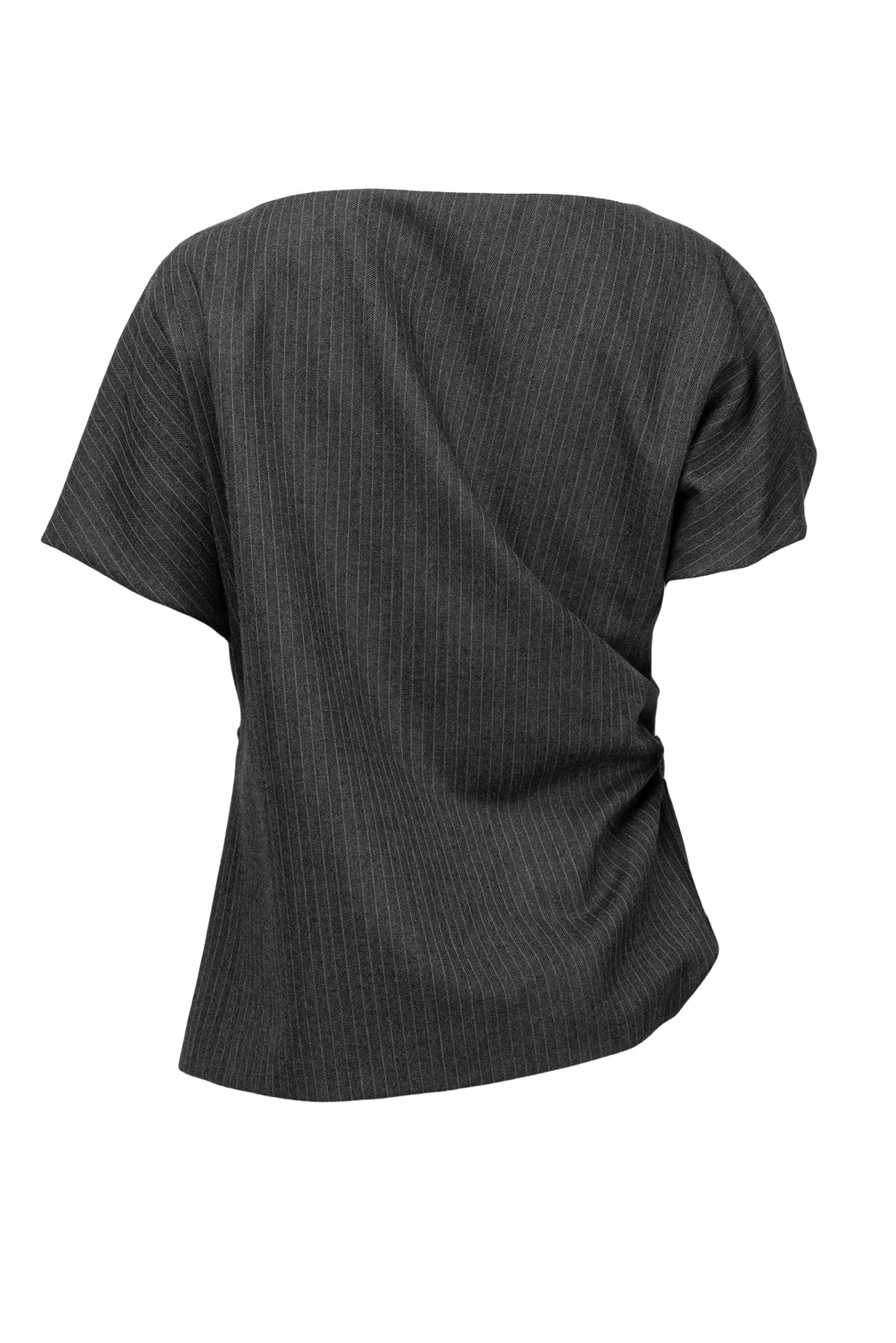 Dries Van Noten Size 6 Pinstripe Gathered Wool Tops - Image 2