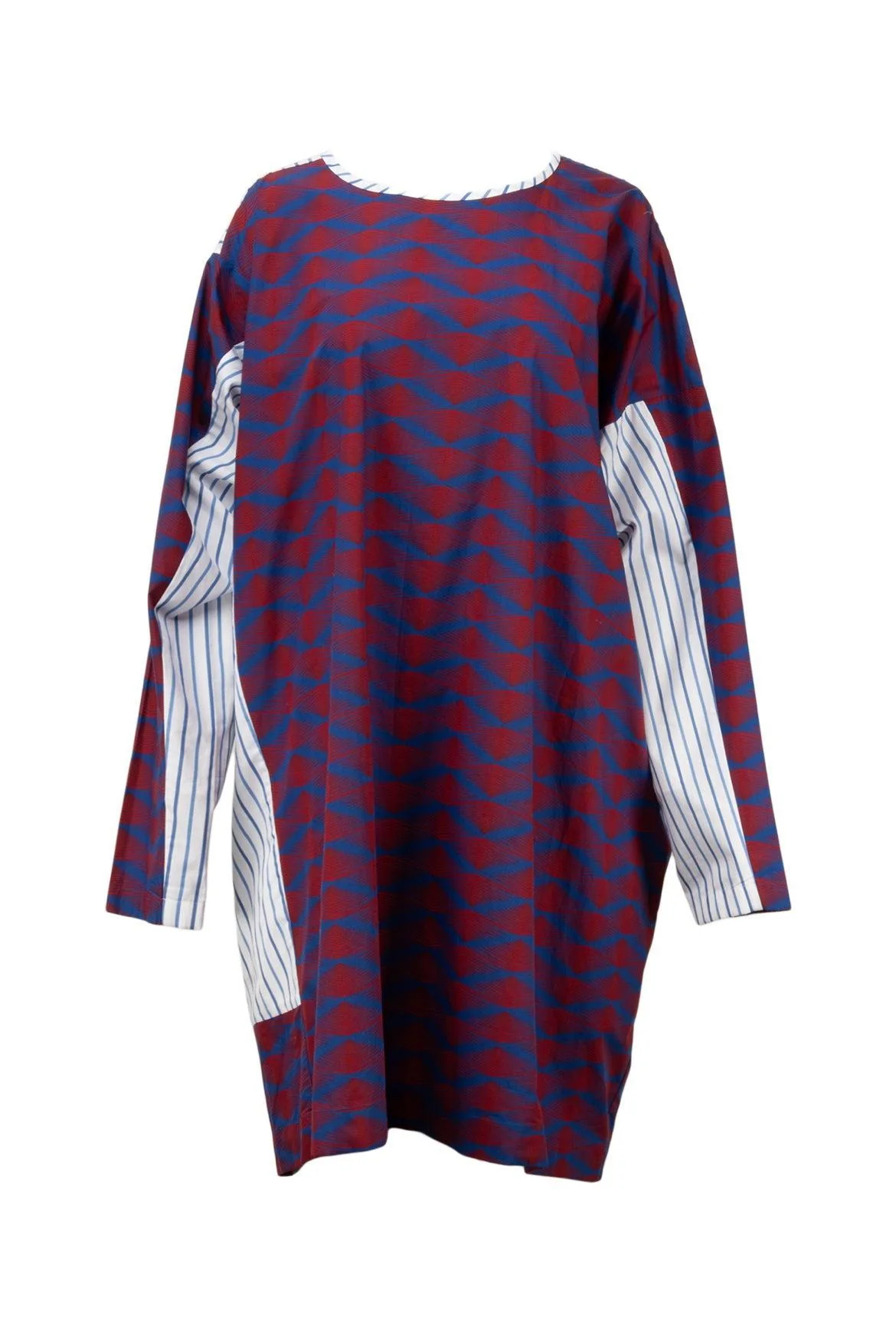 Dries Van Noten Size 8 Daias Splice Print Long Sleeve Asymmetric Dress