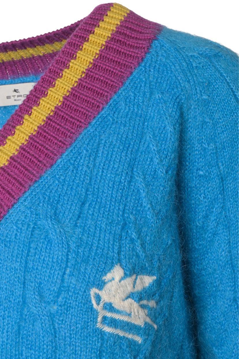 Etro Size 38 Embroidered Logo Cableknit Sweater - Image 3