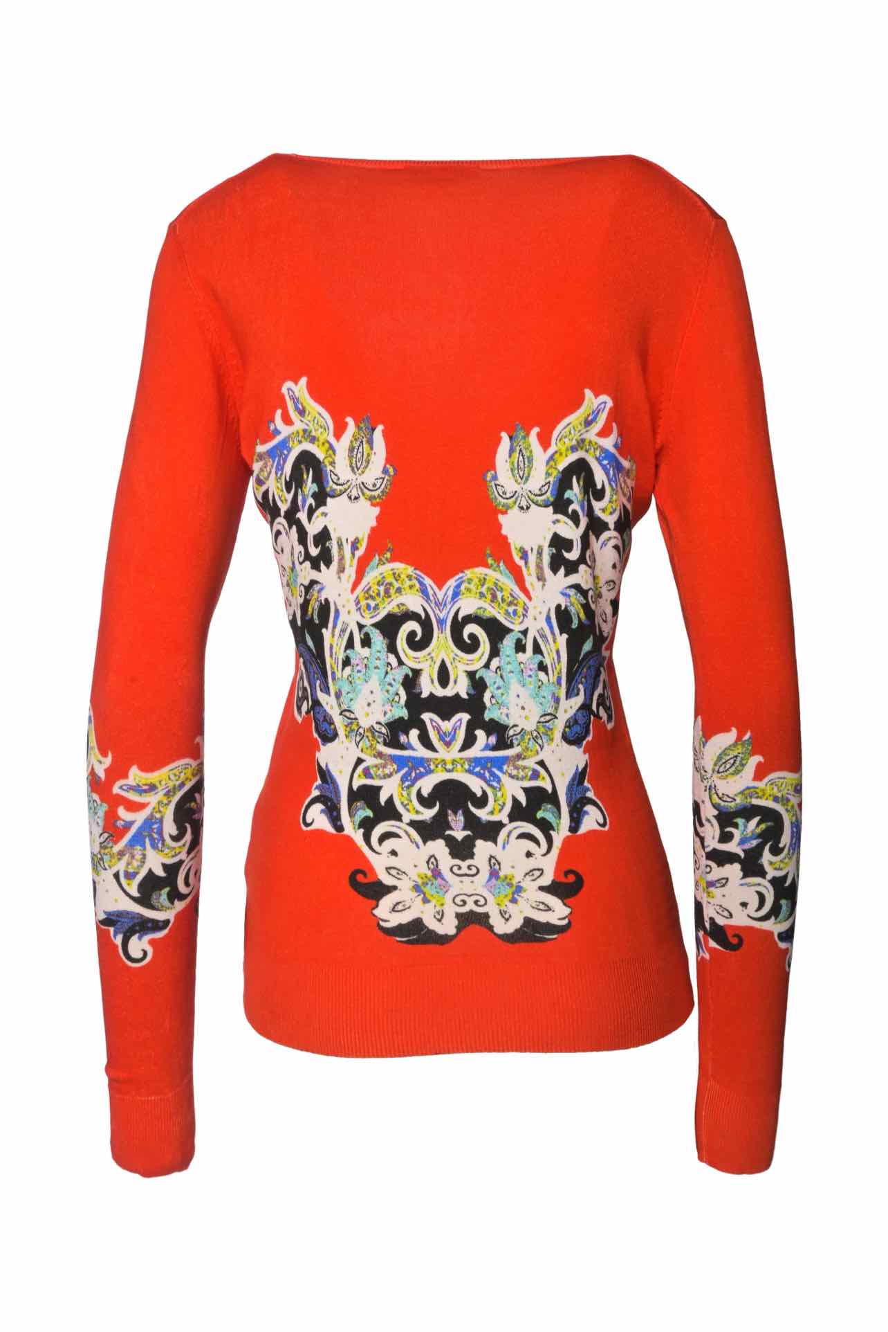 Etro Size 42 Printed V-Neck Silk Blend Sweater - Image 2