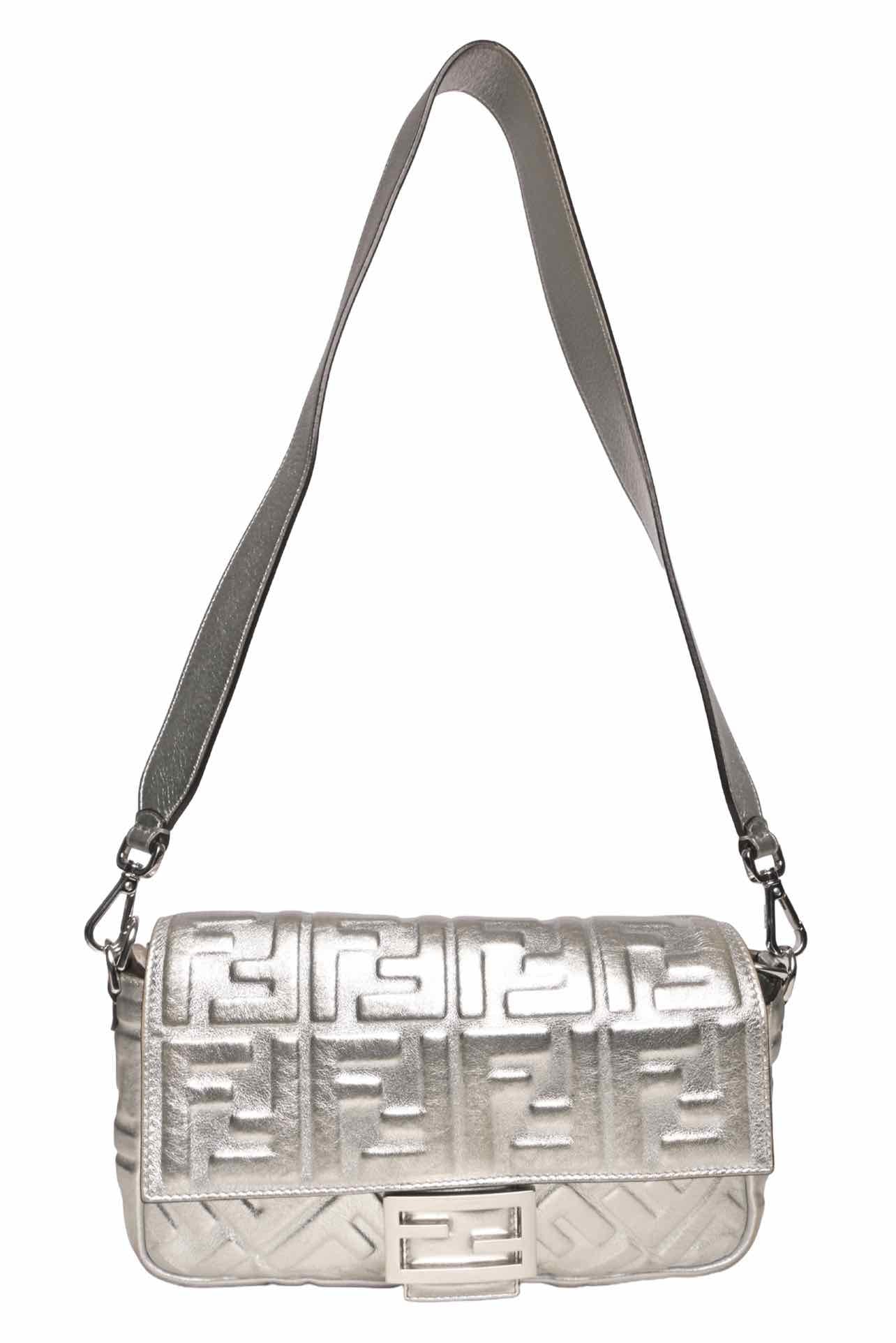 Fendi Metallic Silver Embossed Baguette Crossbody - Image 5