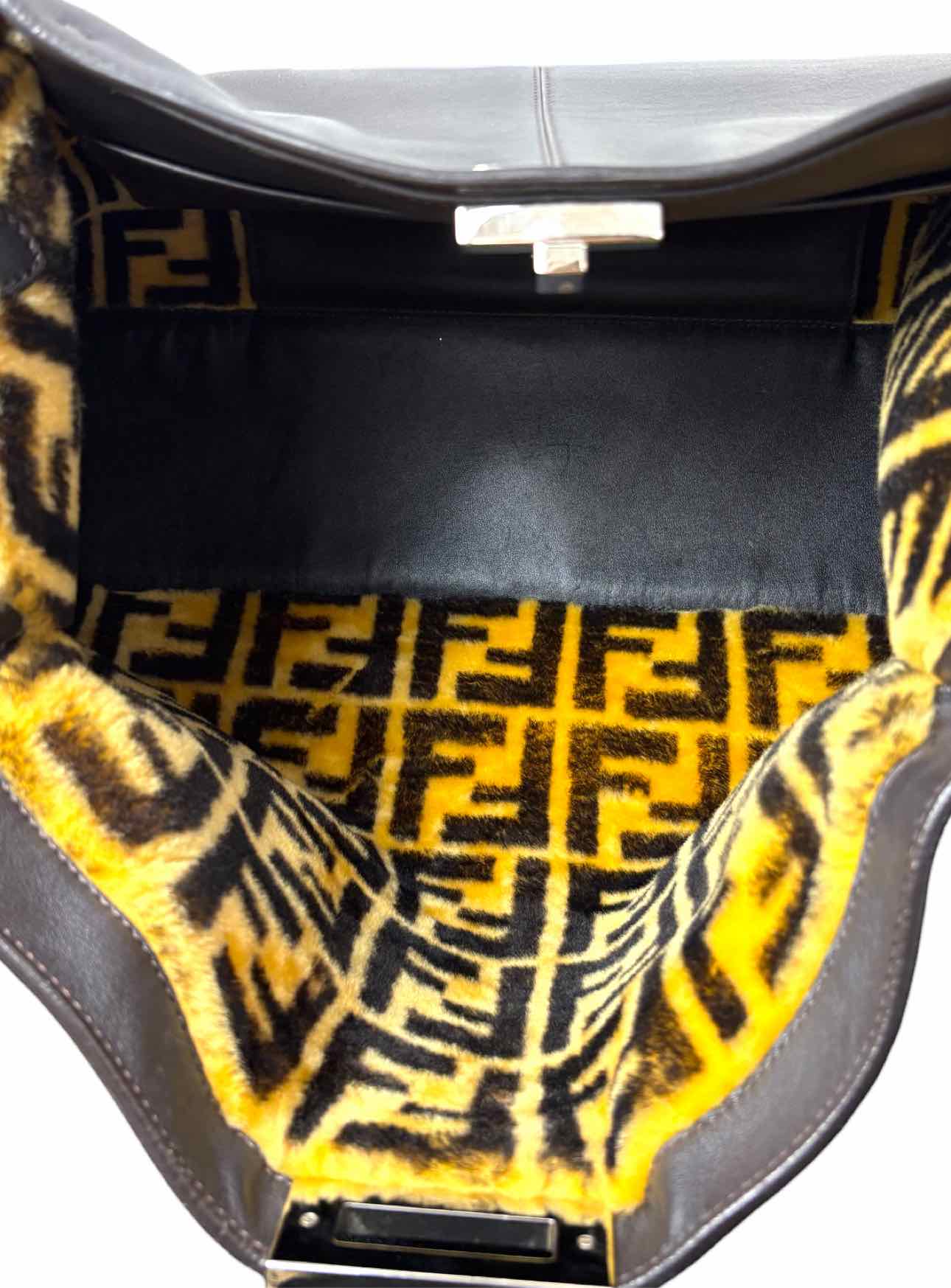 Fendi Peekaboo X-lite Leather Monogram Fur Lined Purse - Image 6