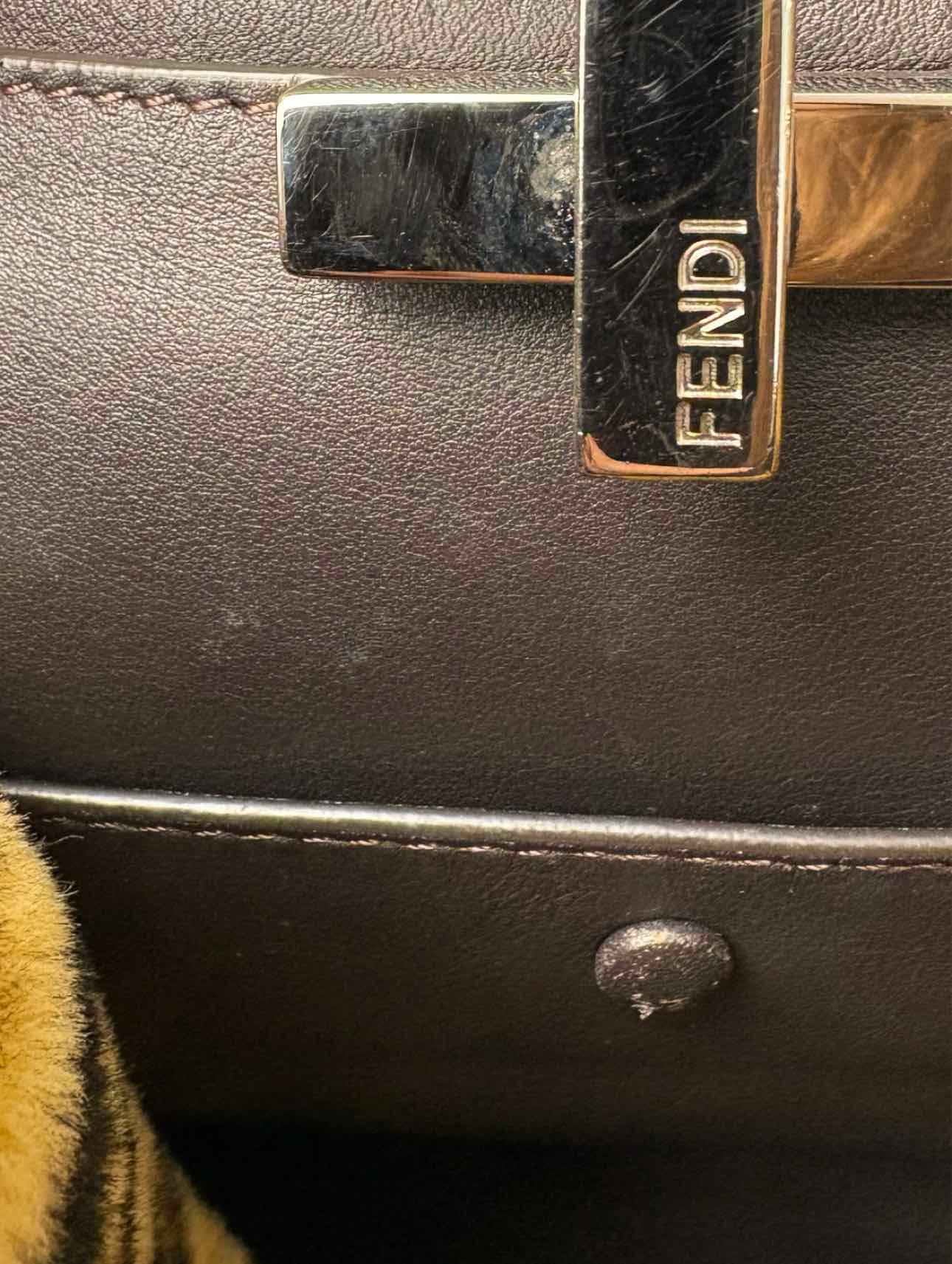 Fendi Peekaboo X-lite Leather Monogram Fur Lined Purse - Image 8