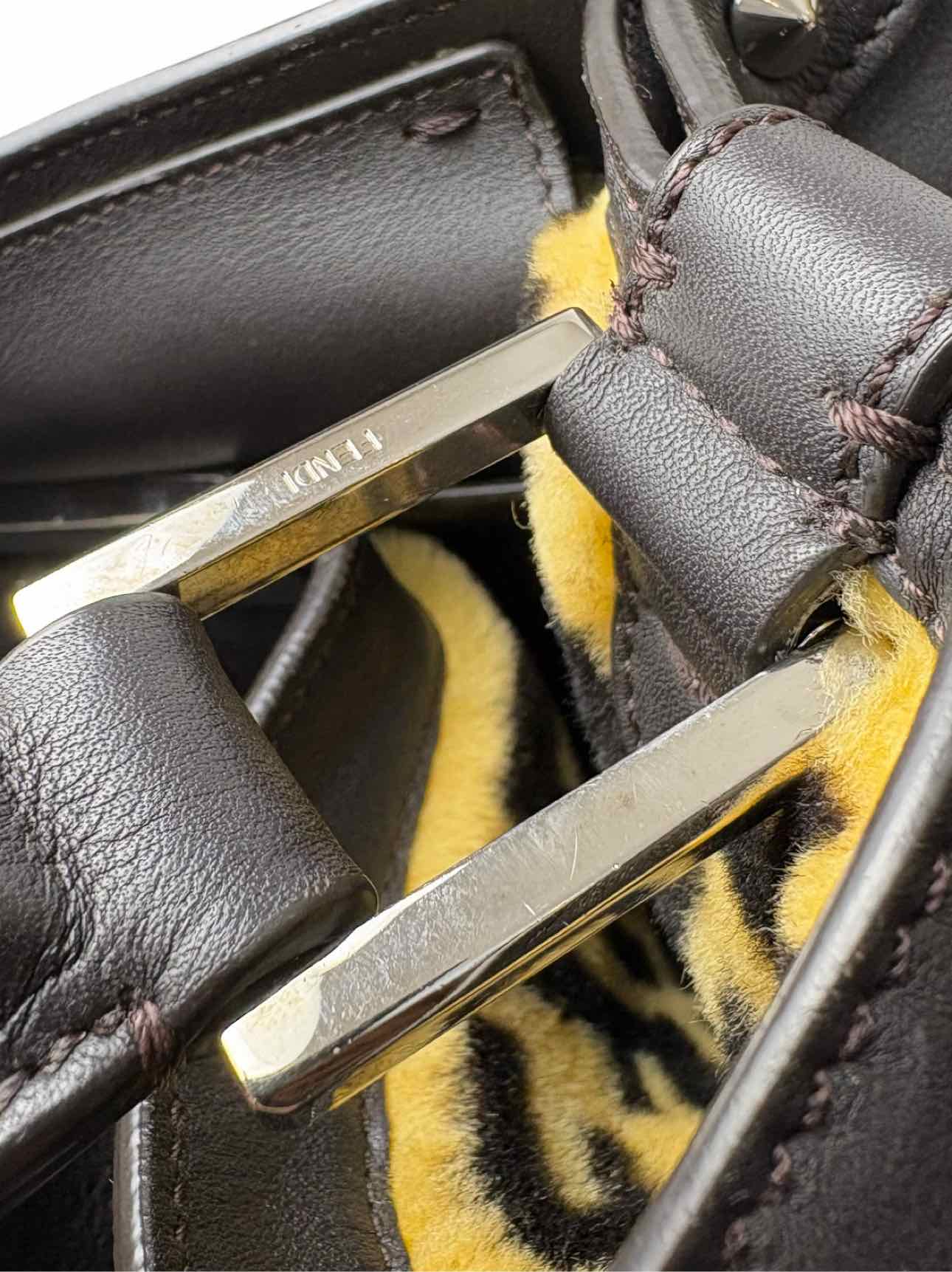 Fendi Peekaboo X-lite Leather Monogram Fur Lined Purse - Image 9