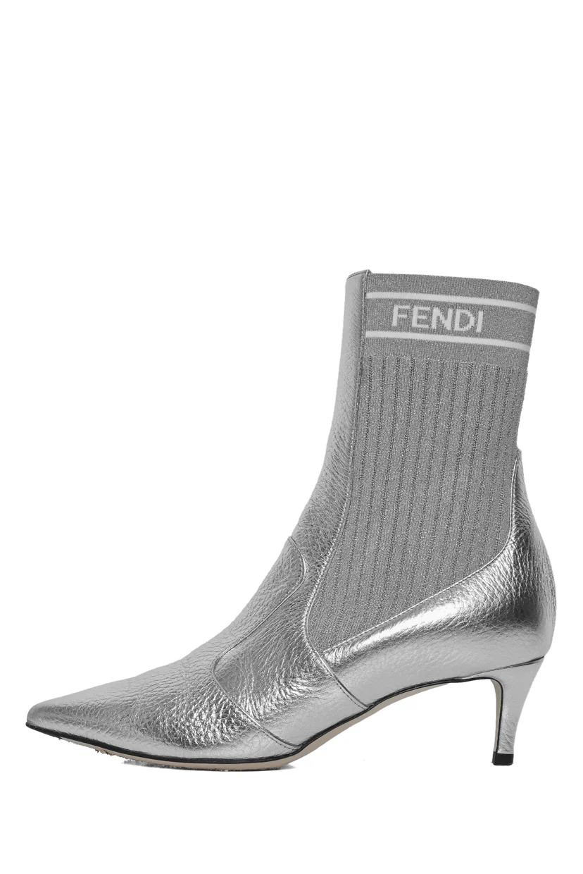 Fendi Size 36.5 Leather Rockoko Scuba Stretch Ankle Boots - Image 3