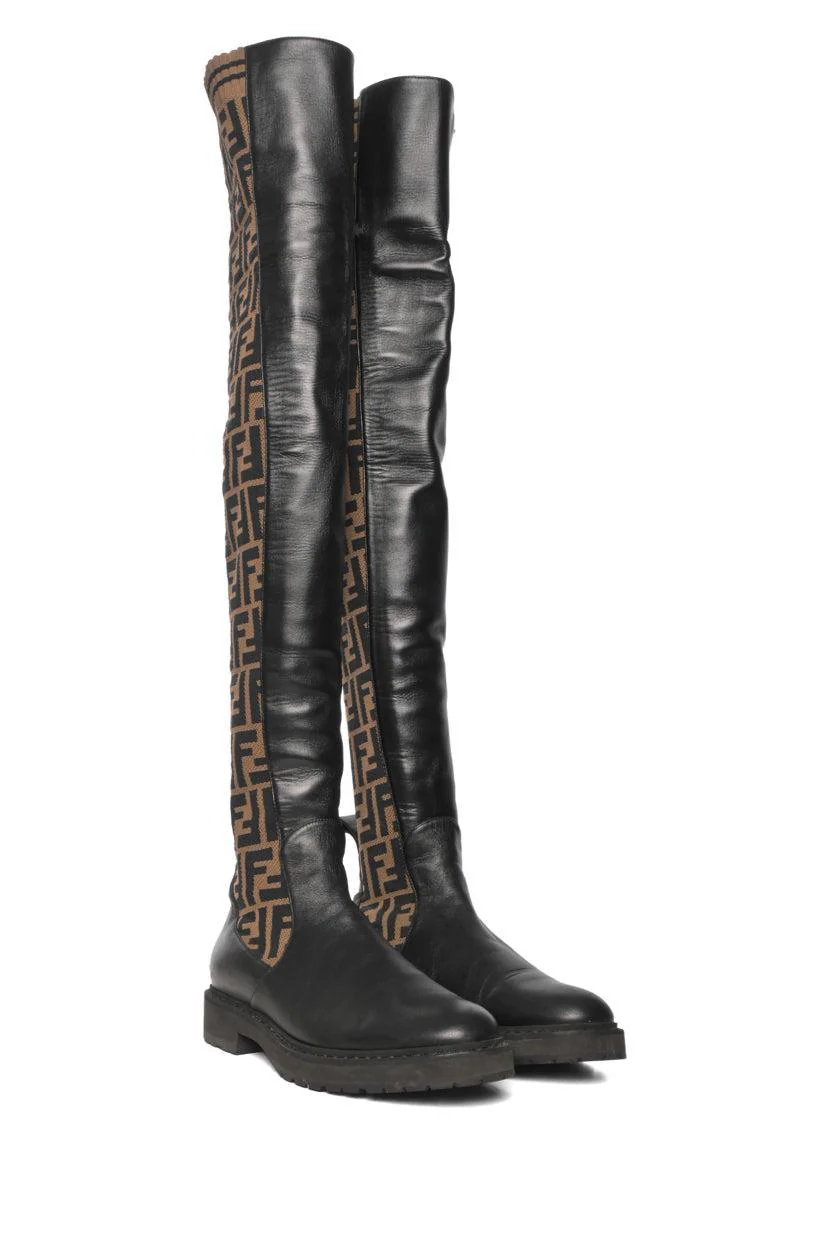 Fendi Size 37 Rockoko FF Zucca Over The Knee Boots - Image 2