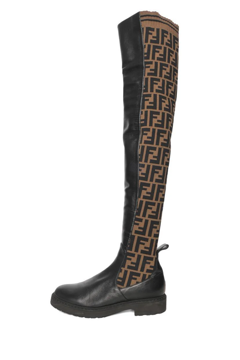 Fendi Size 37 Rockoko FF Zucca Over The Knee Boots - Image 3