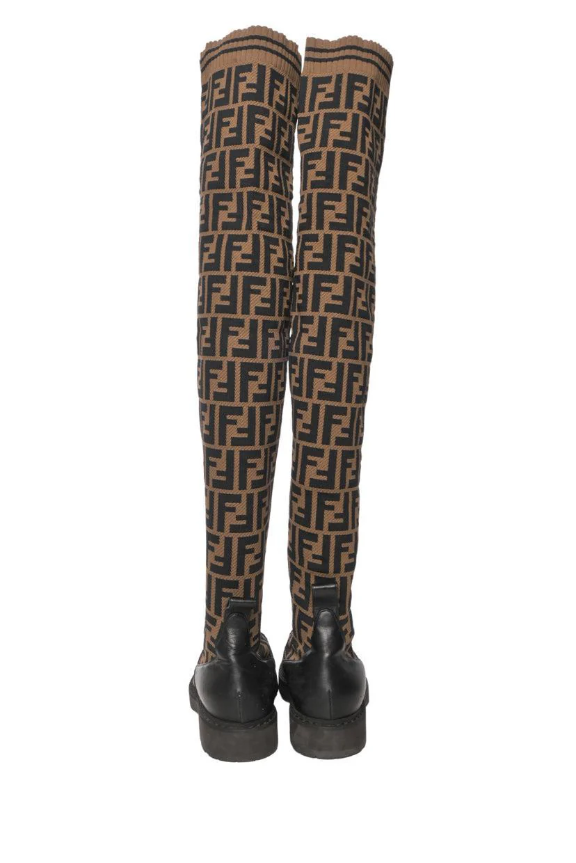 Fendi Size 37 Rockoko FF Zucca Over The Knee Boots - Image 4