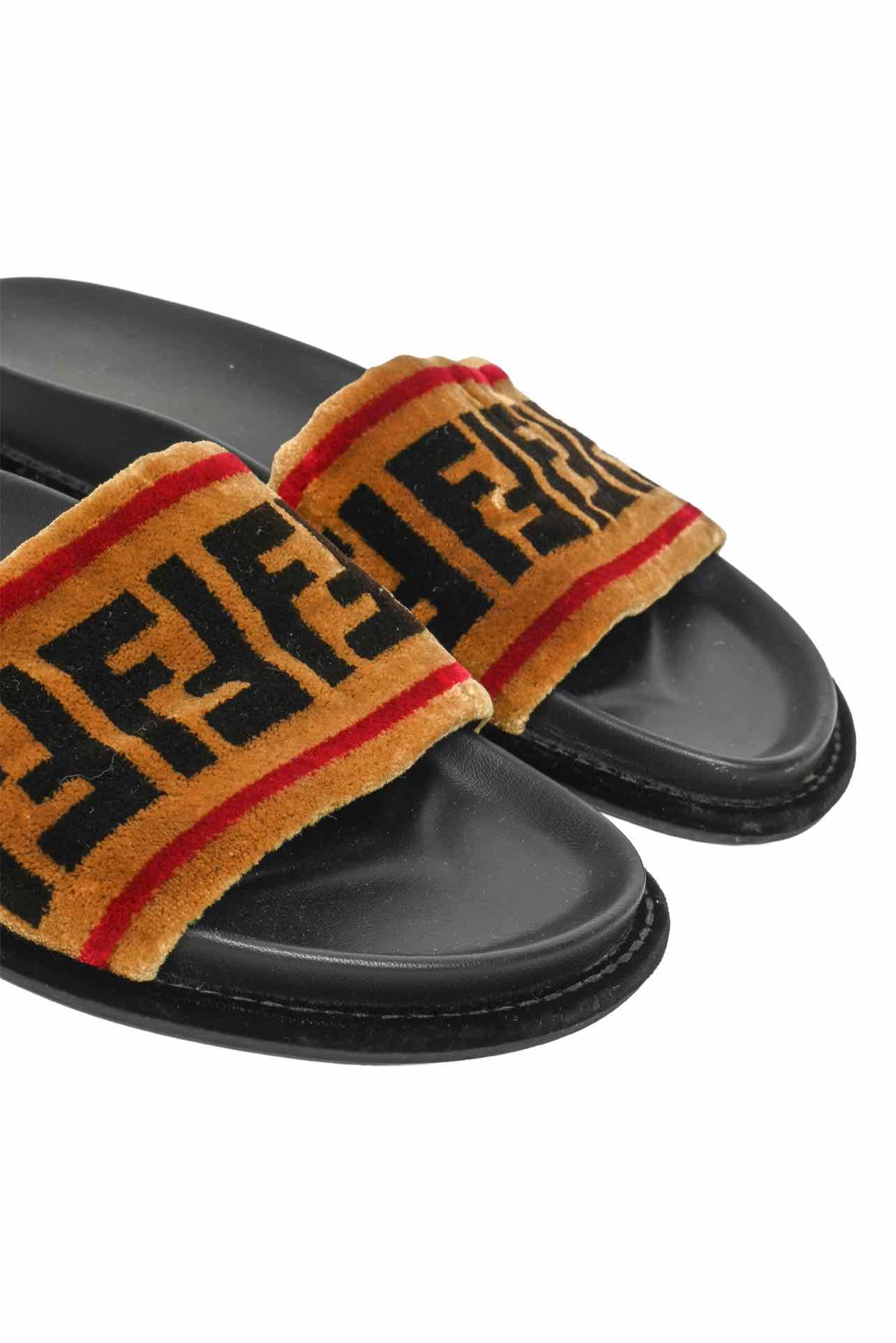 Fendi Size 38 FF Velvet Slide Sandals - Image 3