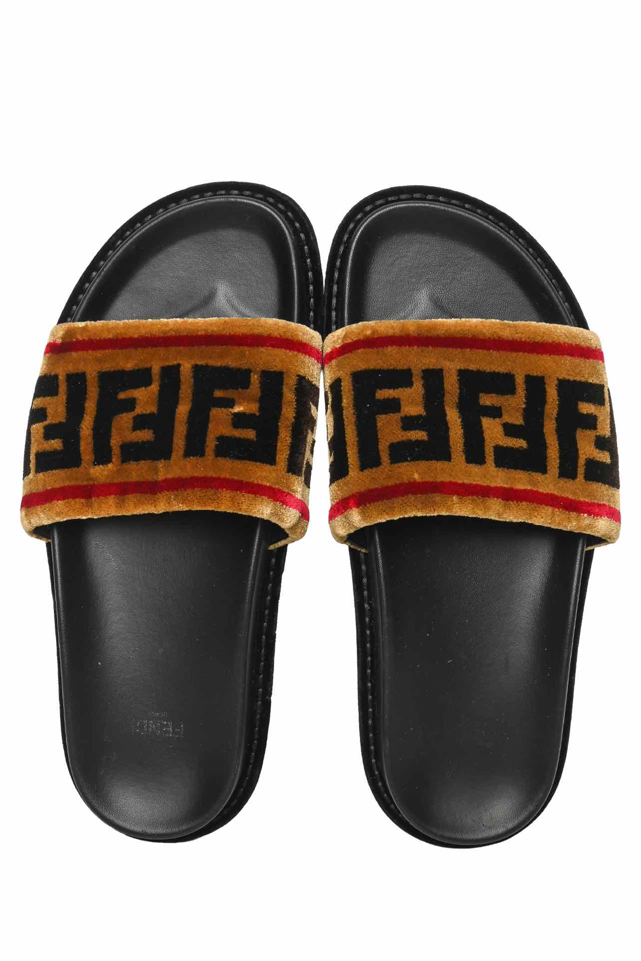 Fendi Size 38 FF Velvet Slide Sandals - Image 7