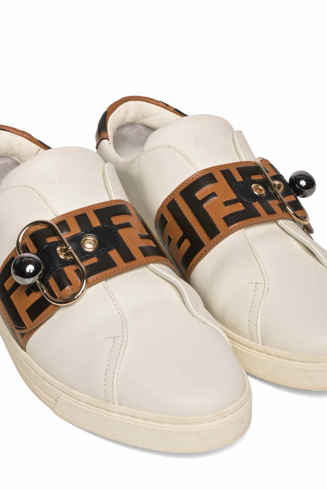 Fendi Size 40.5 Pearland Buckle Zucca FF Strap Slip-On Sneaker - Image 4