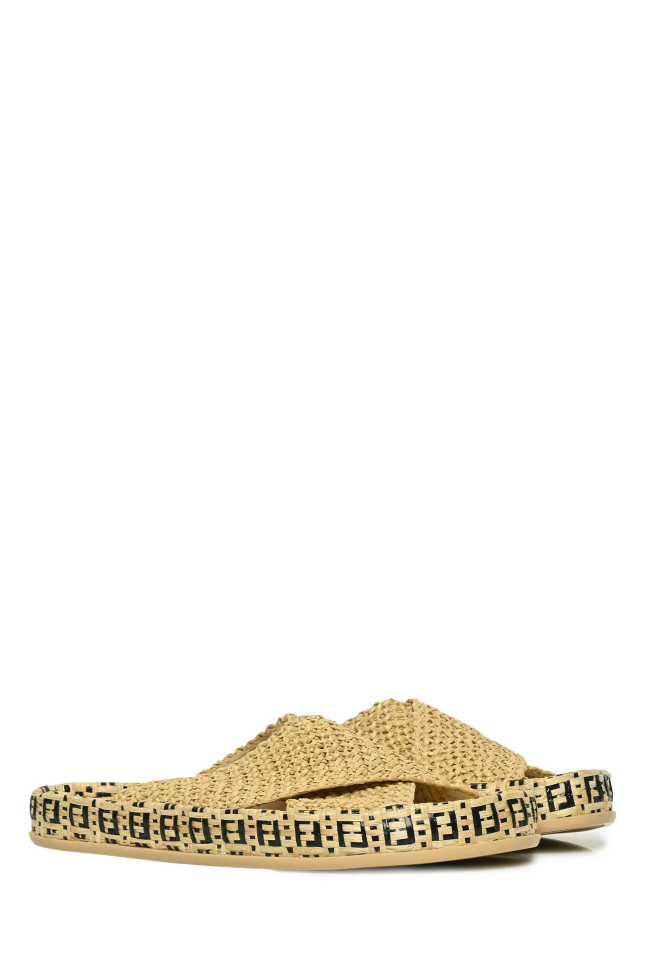 Fendi Size 40 FF Logo Raffia Espadrille Slides - Image 2