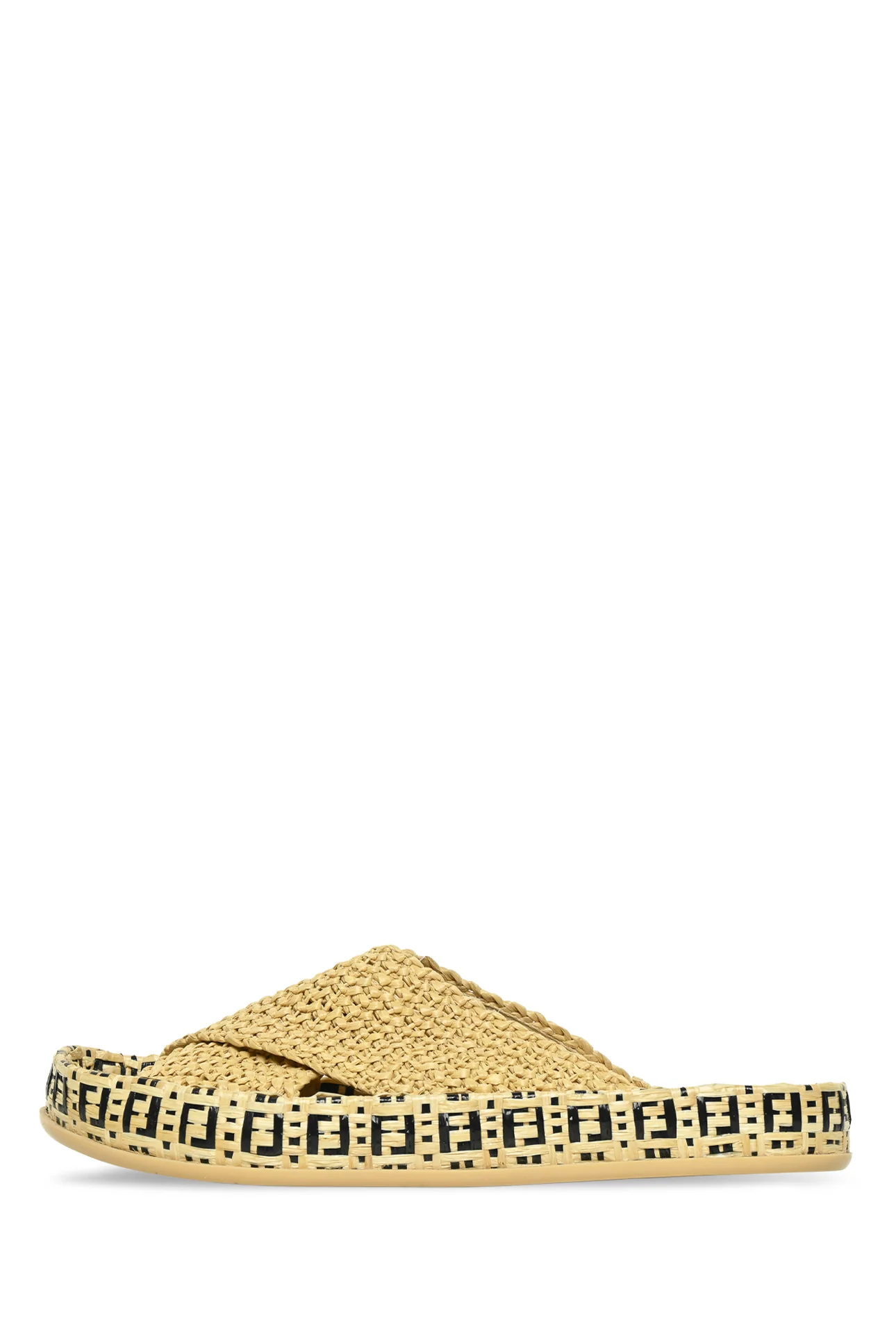 Fendi Size 40 FF Logo Raffia Espadrille Slides - Image 3