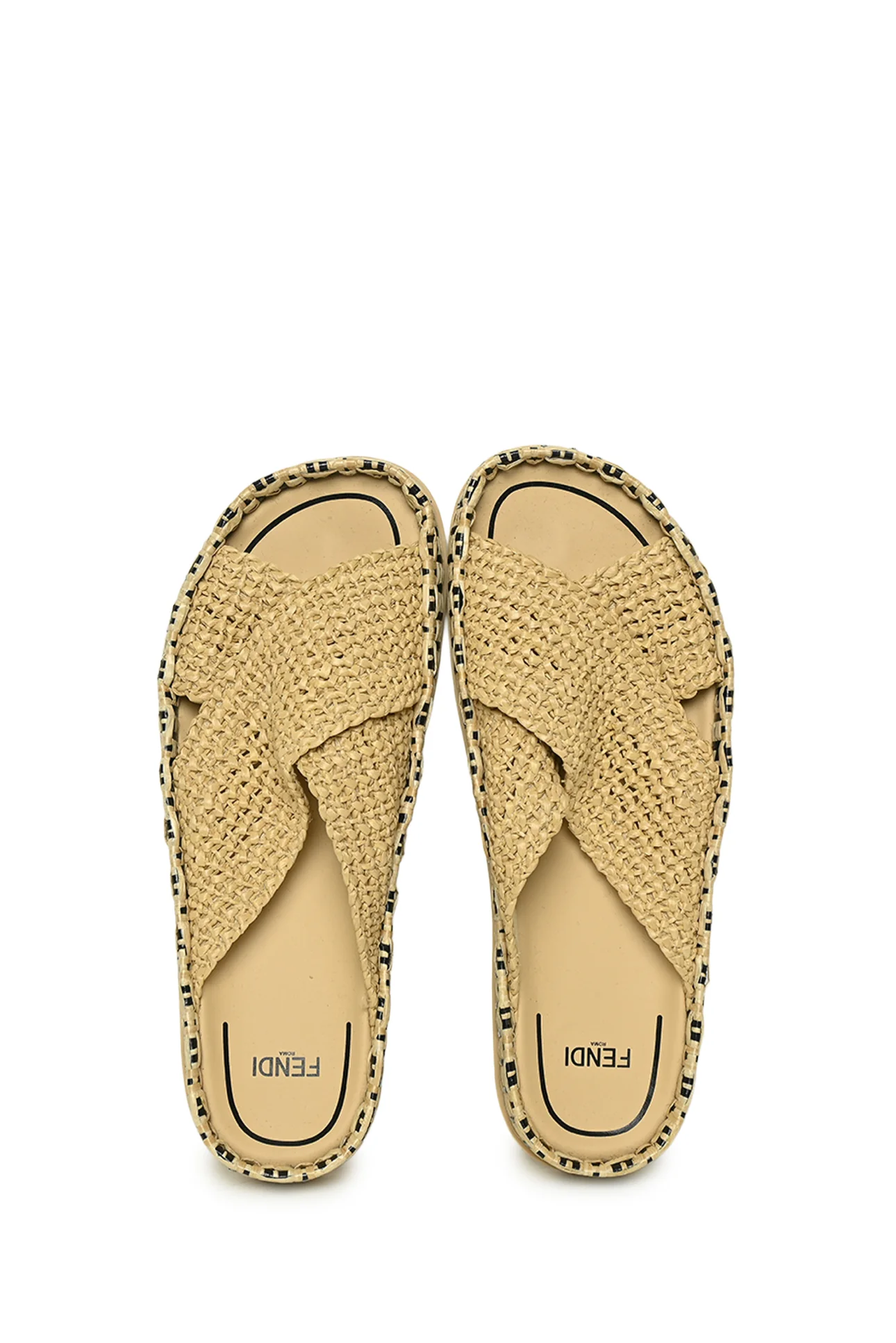 Fendi Size 40 FF Logo Raffia Espadrille Slides - Image 5
