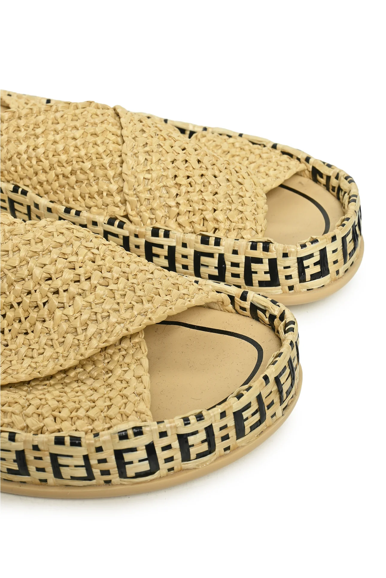 Fendi Size 40 FF Logo Raffia Espadrille Slides - Image 7