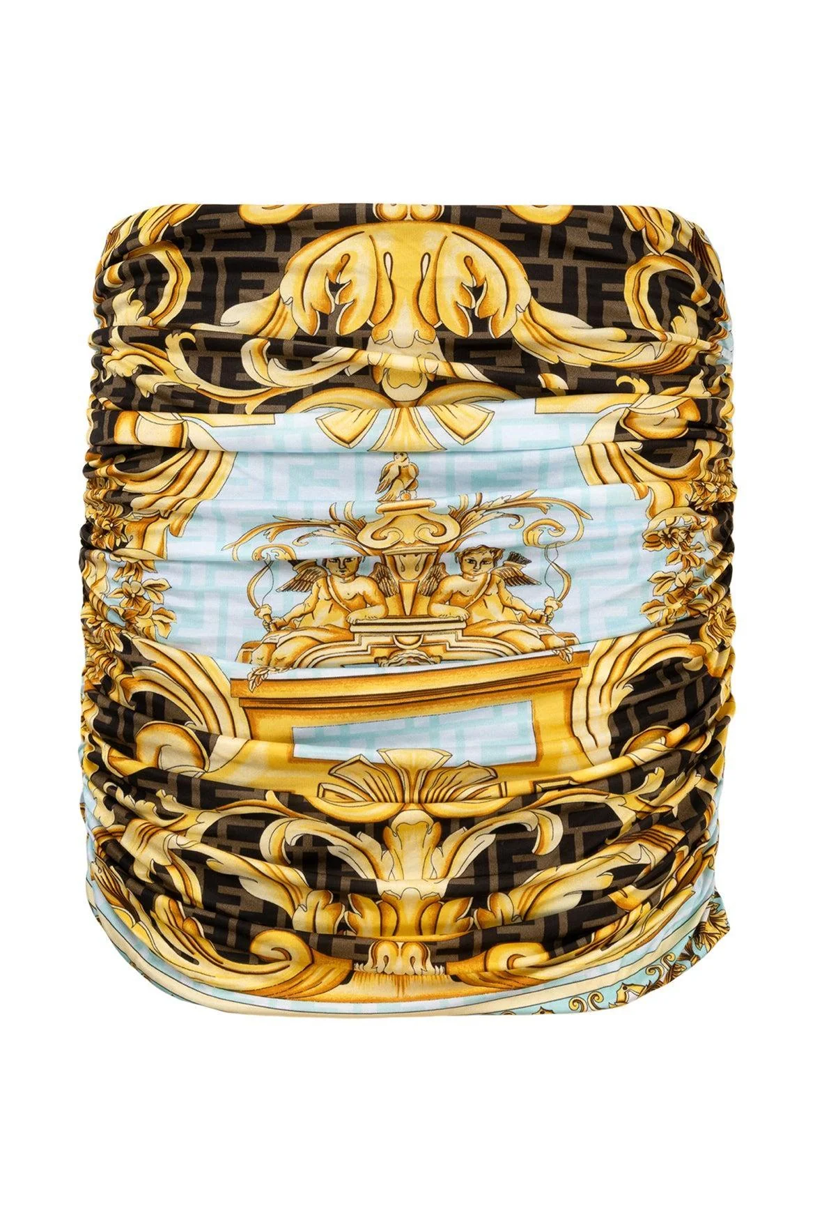 Fendi x Versace Size 42 Fendace Baroque Ruched Mini Skirt