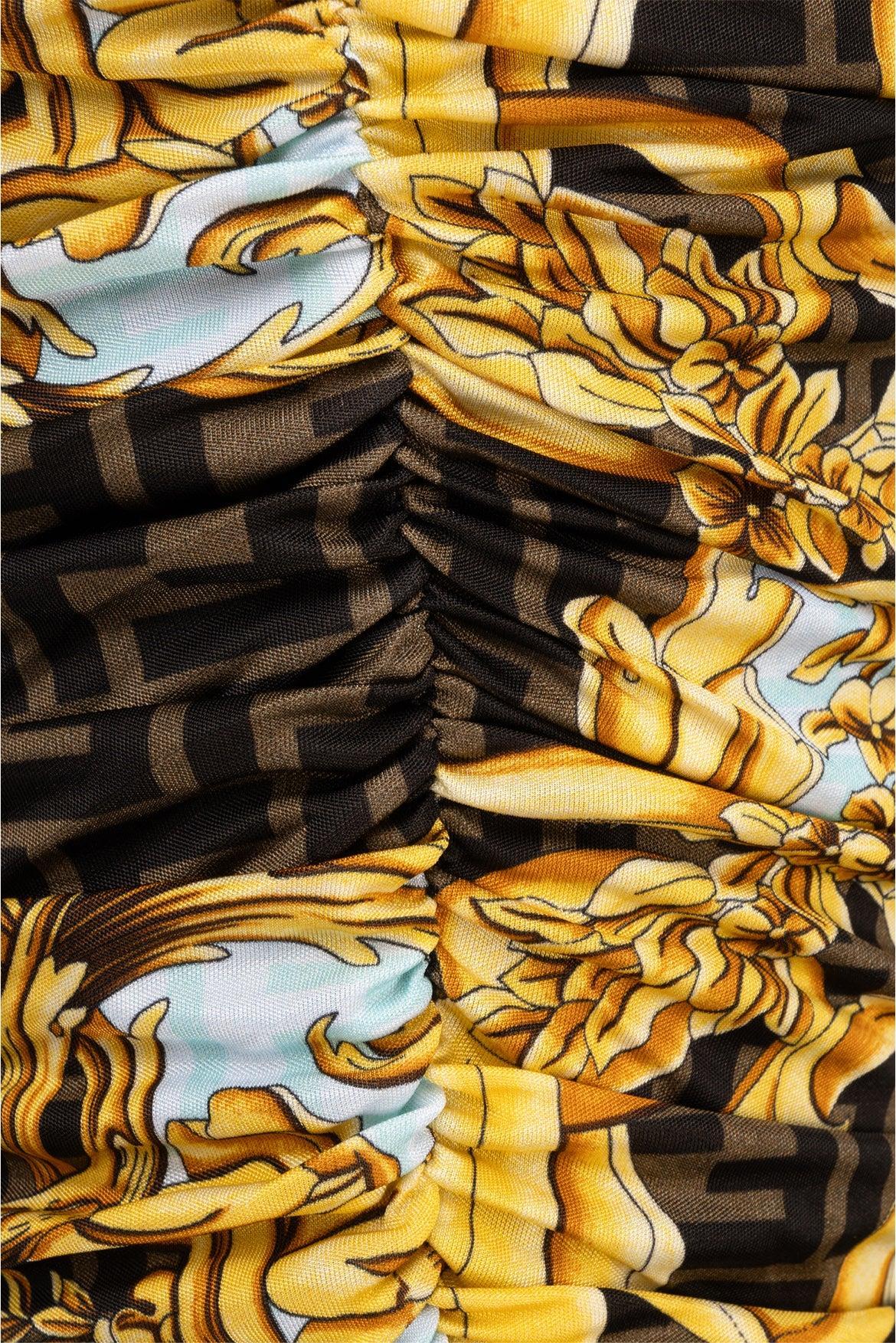 Fendi x Versace Size 42 Fendace Baroque Ruched Mini Skirt - Image 3