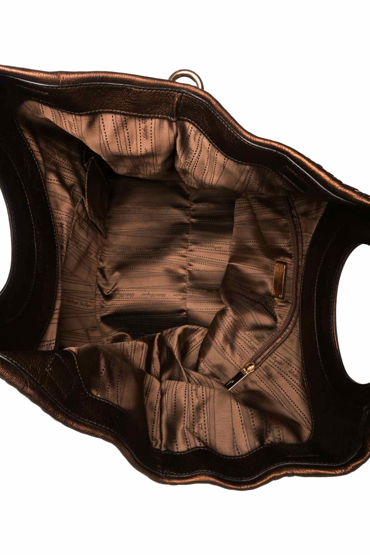 Ferragamo Gancini Metallic Top Handle Tote - Image 8