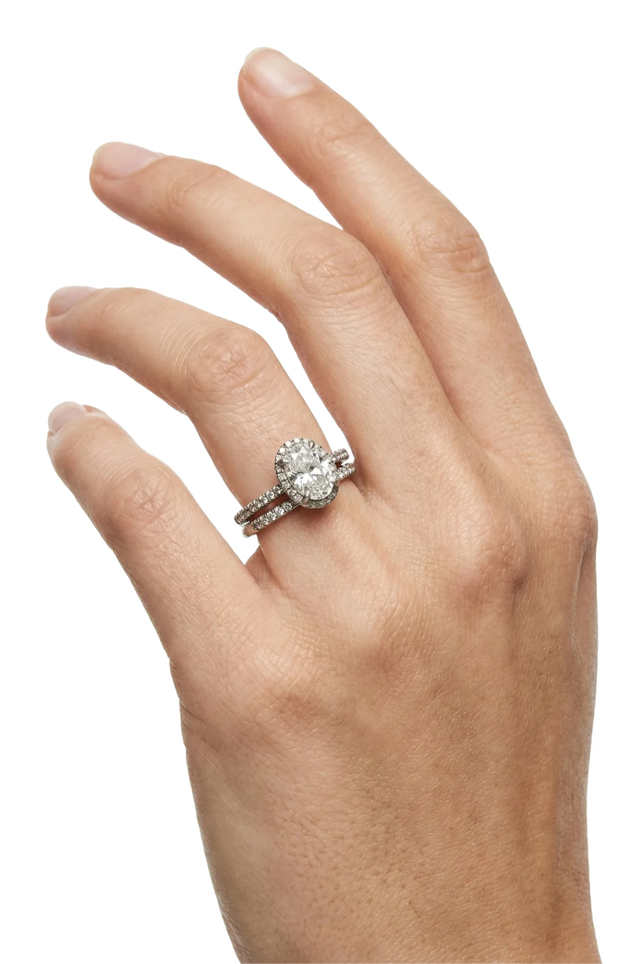 Flamme En Rose Size 5 10K White Gold & Oval Moissanite Semi Eternity Ring & Band - Image 2