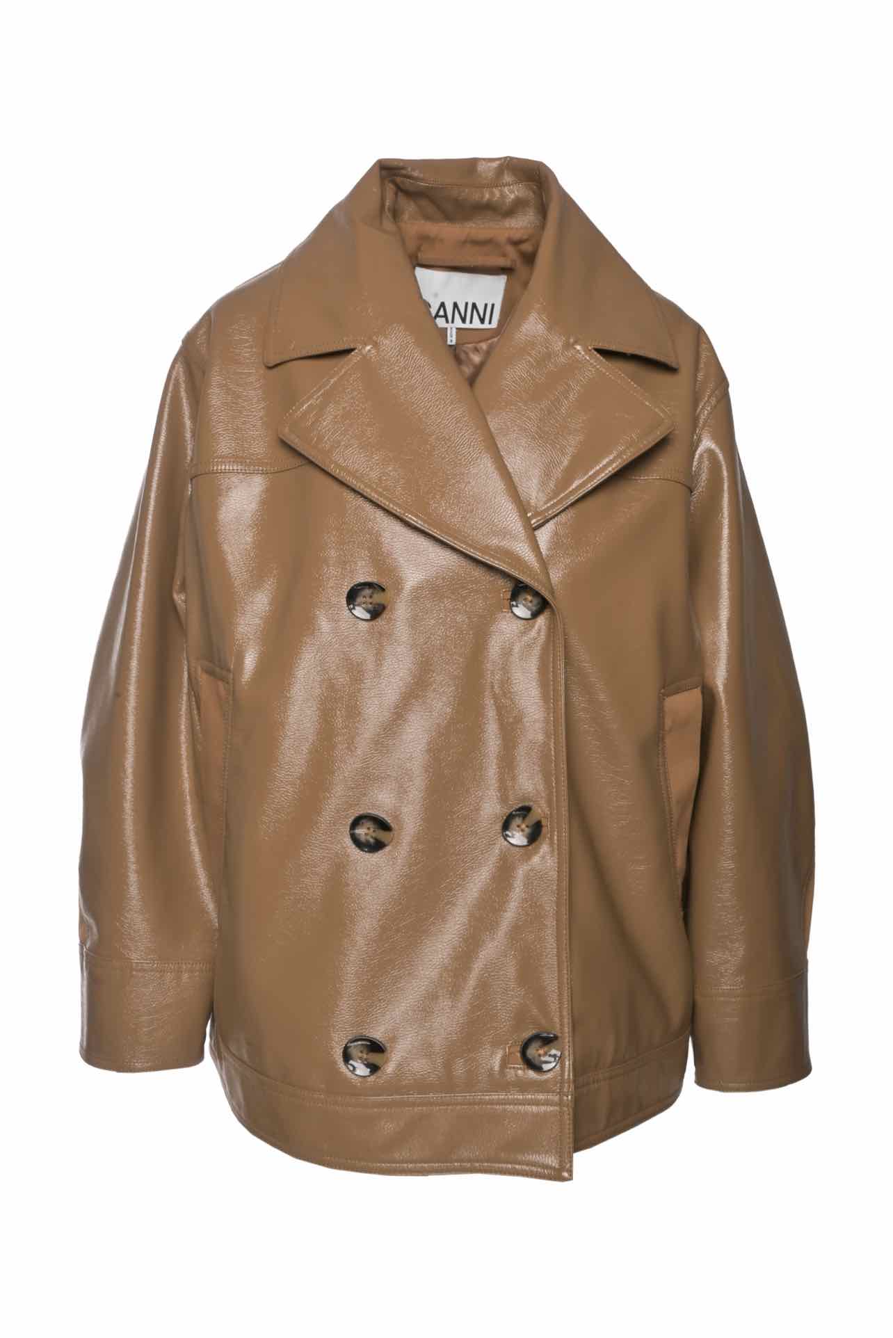 Ganni Size 34 Double Breasted Patent Faux Leather Jacket