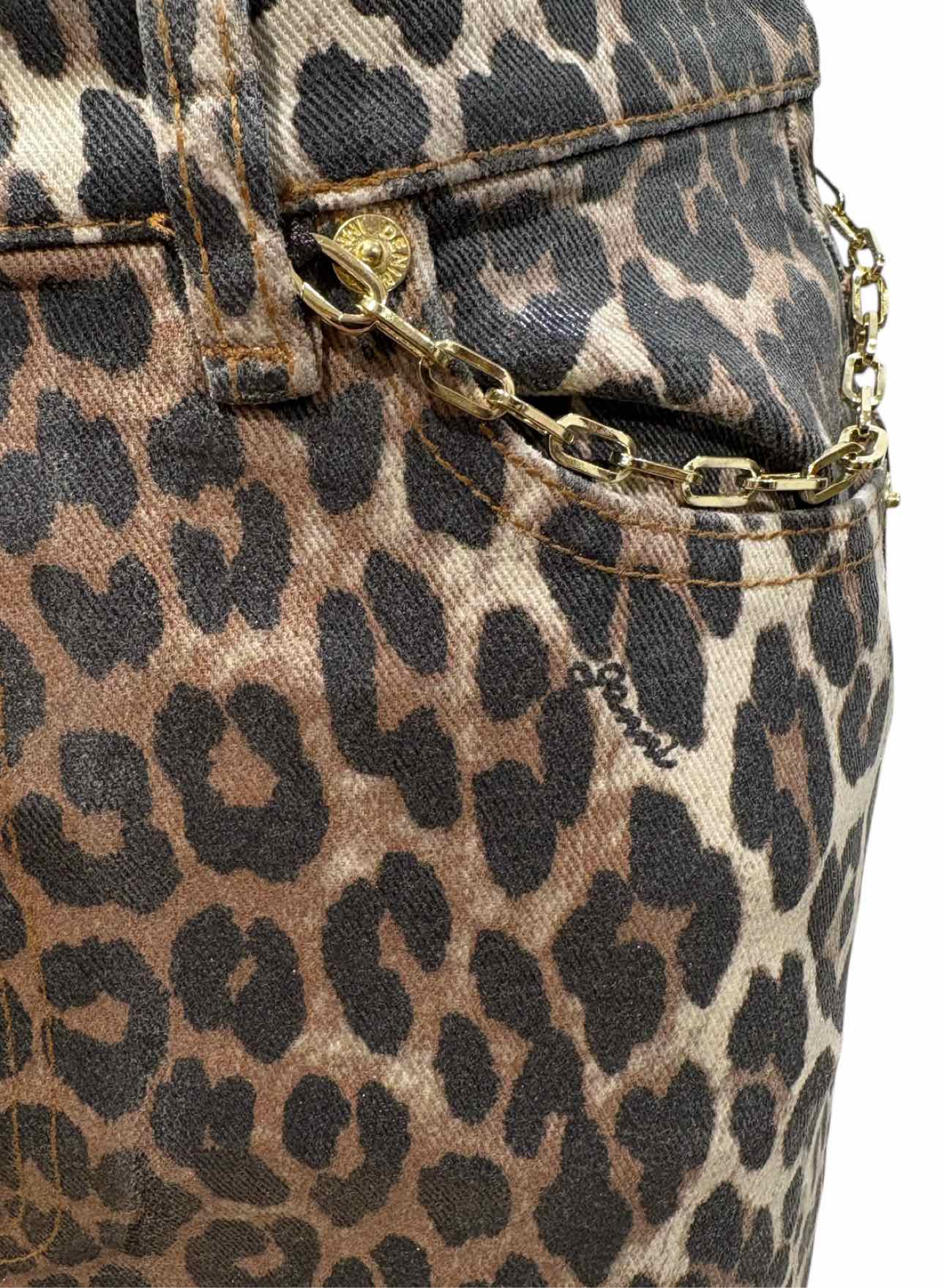 Ganni Size 34 Leopard Print Coated Denim Skirt - Image 3