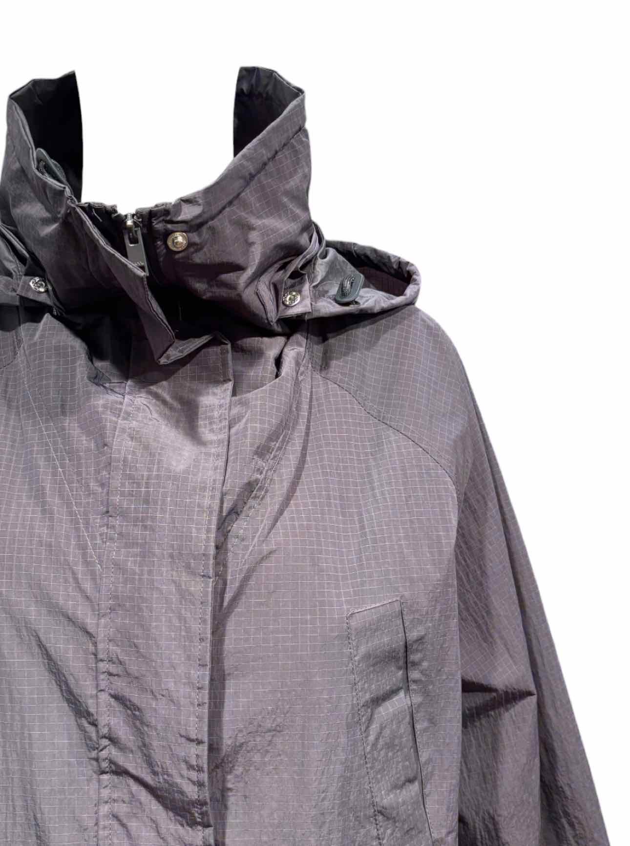 Ganni Size 34 Poly Windowpane Hooded Coat - Image 3