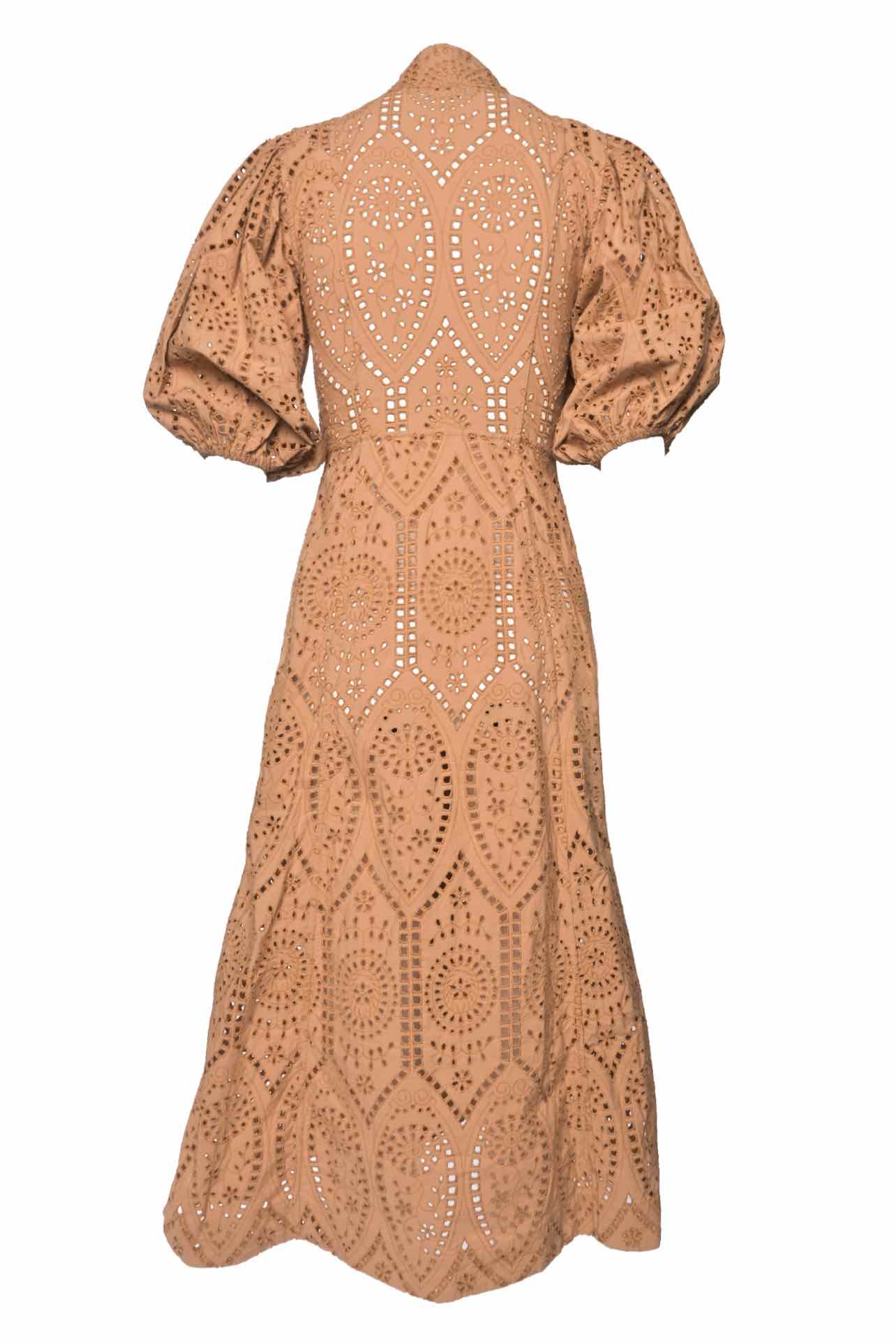 Ganni Size 34 Puff Sleeve Broderie Anglaise Cotton Midi Dress - Image 2