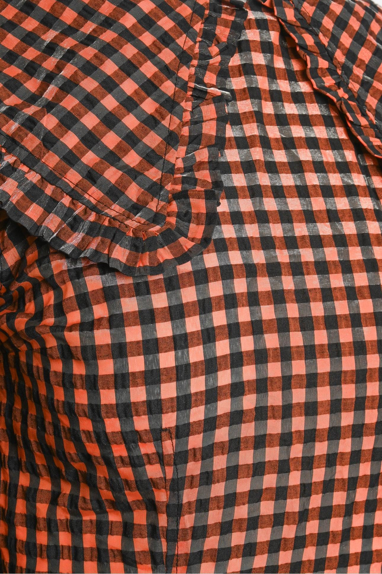 Ganni Size 34 Seersucker Gingham Mini Dress - Image 3