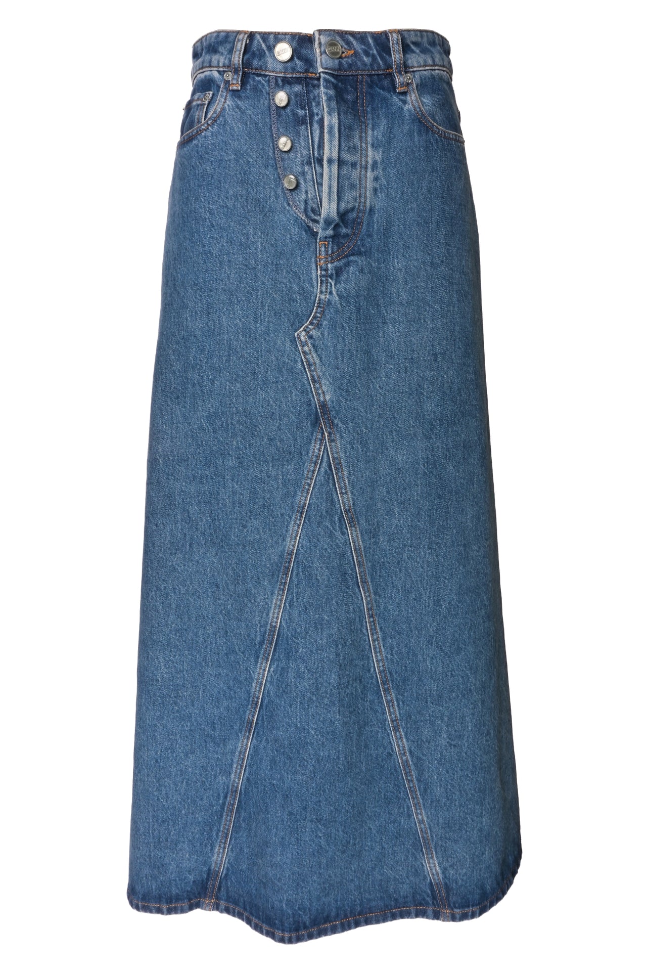 Ganni Size 36 Overdyed Cutline Denim Maxi Skirt