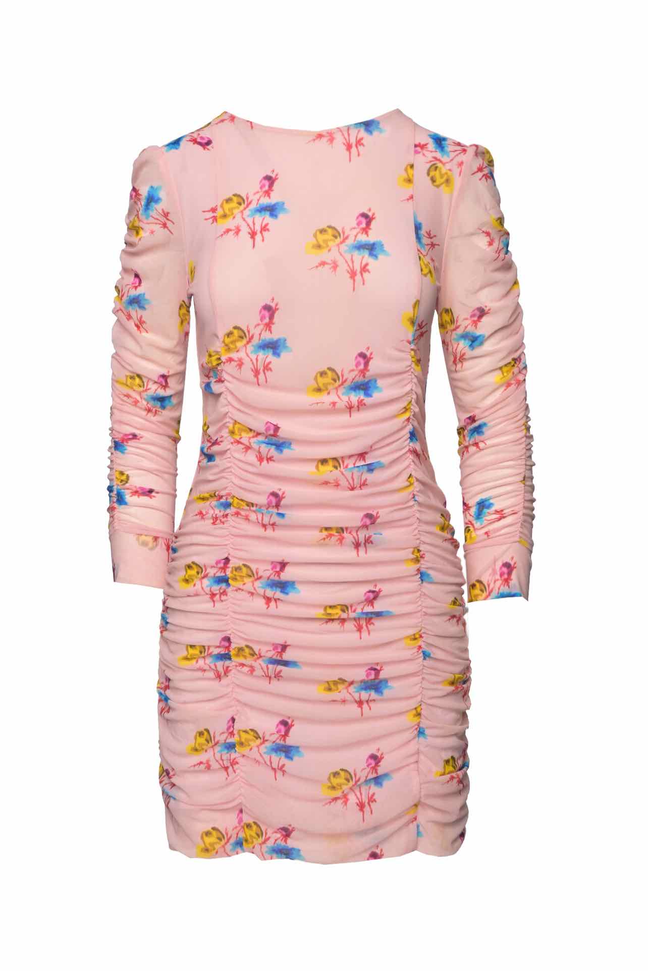 Ganni Size 38 Floral Mesh Ruched Dress