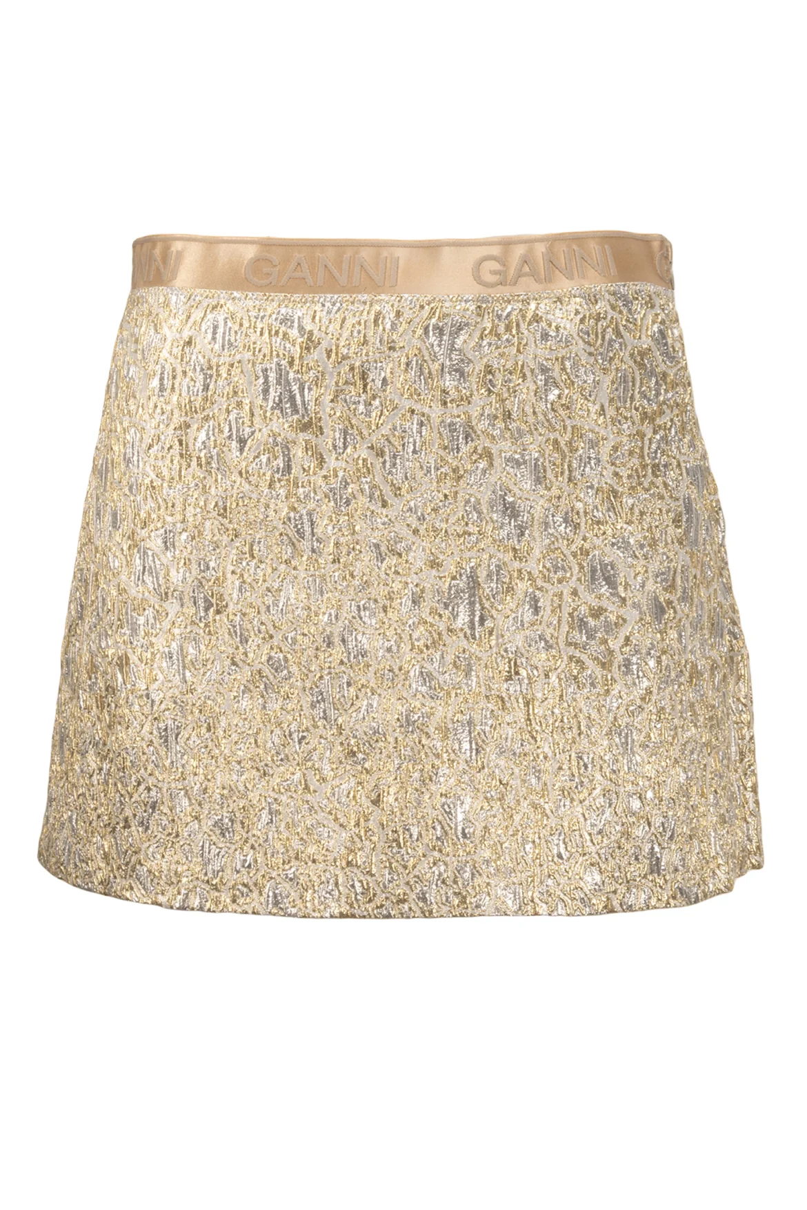 Ganni Size 38 Puff Sleeve Brocade Top & Brocade Mini Skirt Set - Image 3