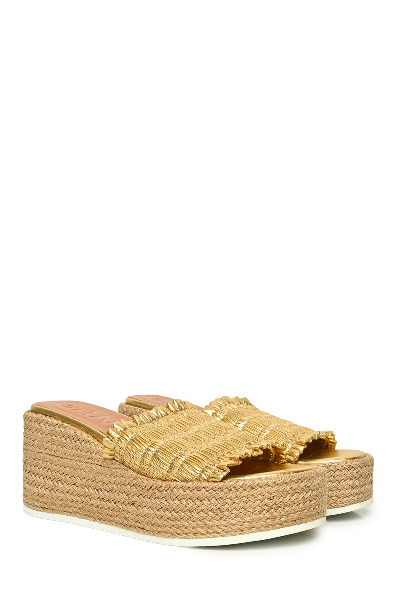 Ganni Size 39 Metallic Espadrille Wedge Sandals - Image 2