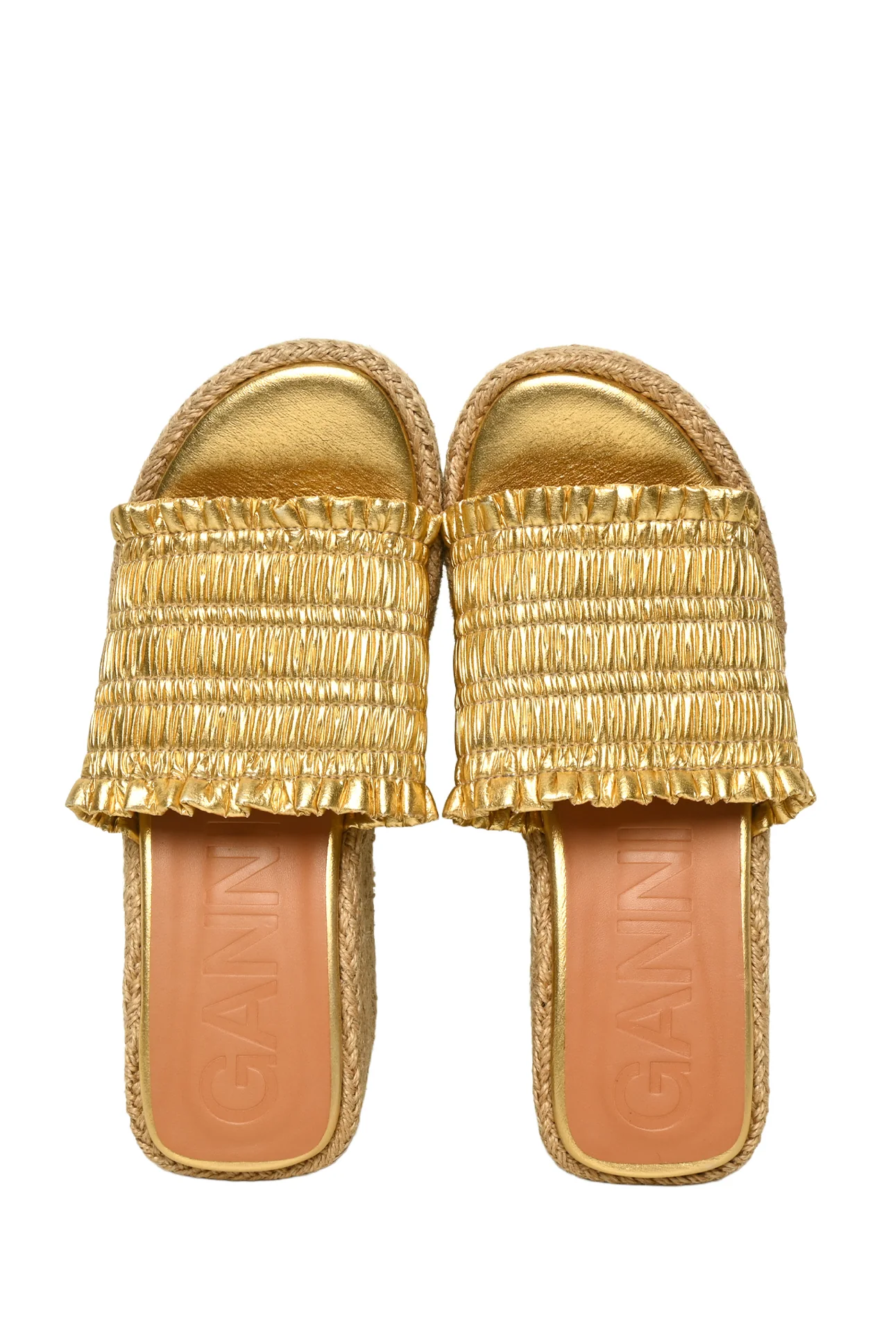 Ganni Size 39 Metallic Espadrille Wedge Sandals - Image 6