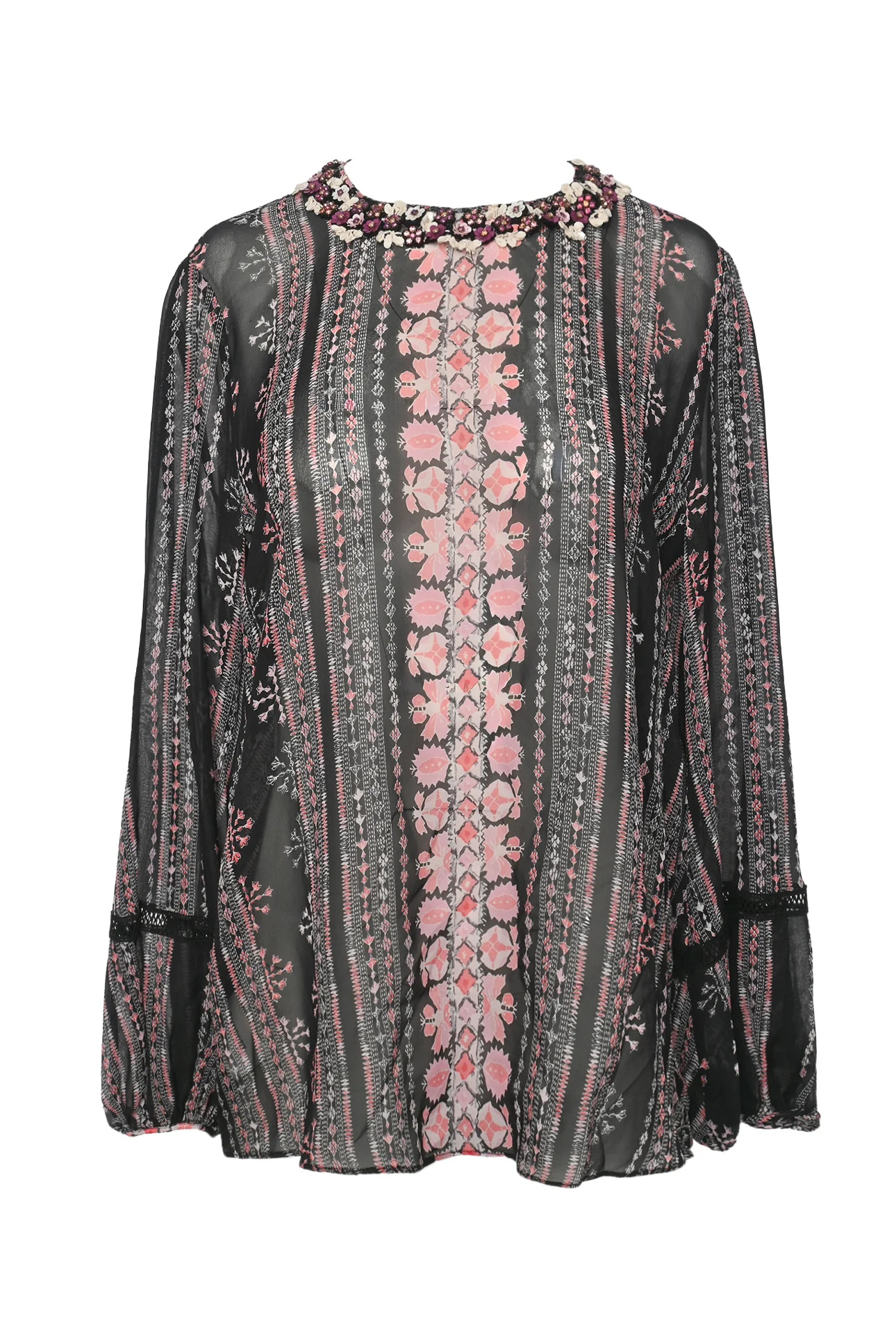 Giambattista Valli Size L Silk Printed Embellished Long Sleeve Tops