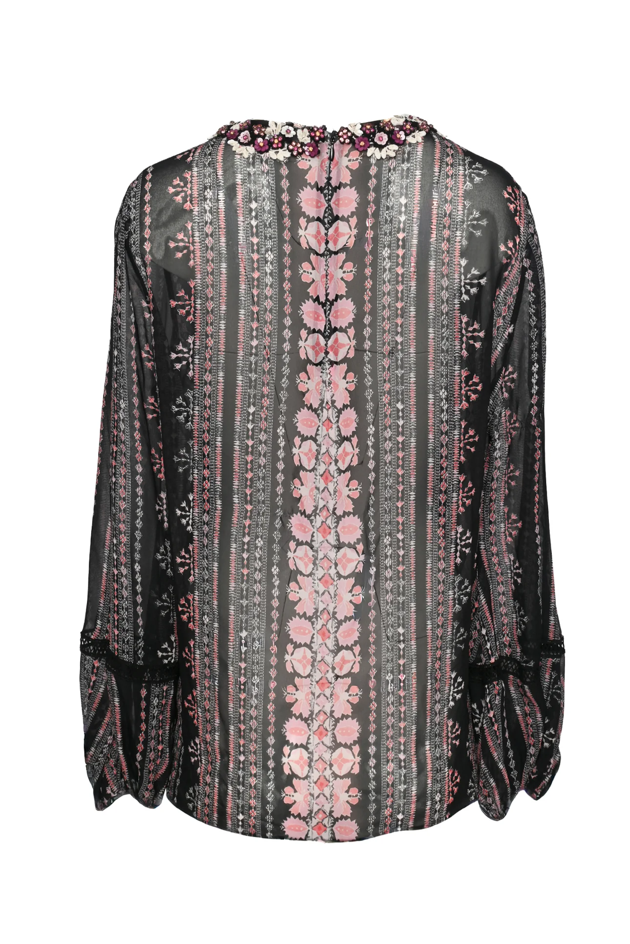 Giambattista Valli Size L Silk Printed Embellished Long Sleeve Tops - Image 2