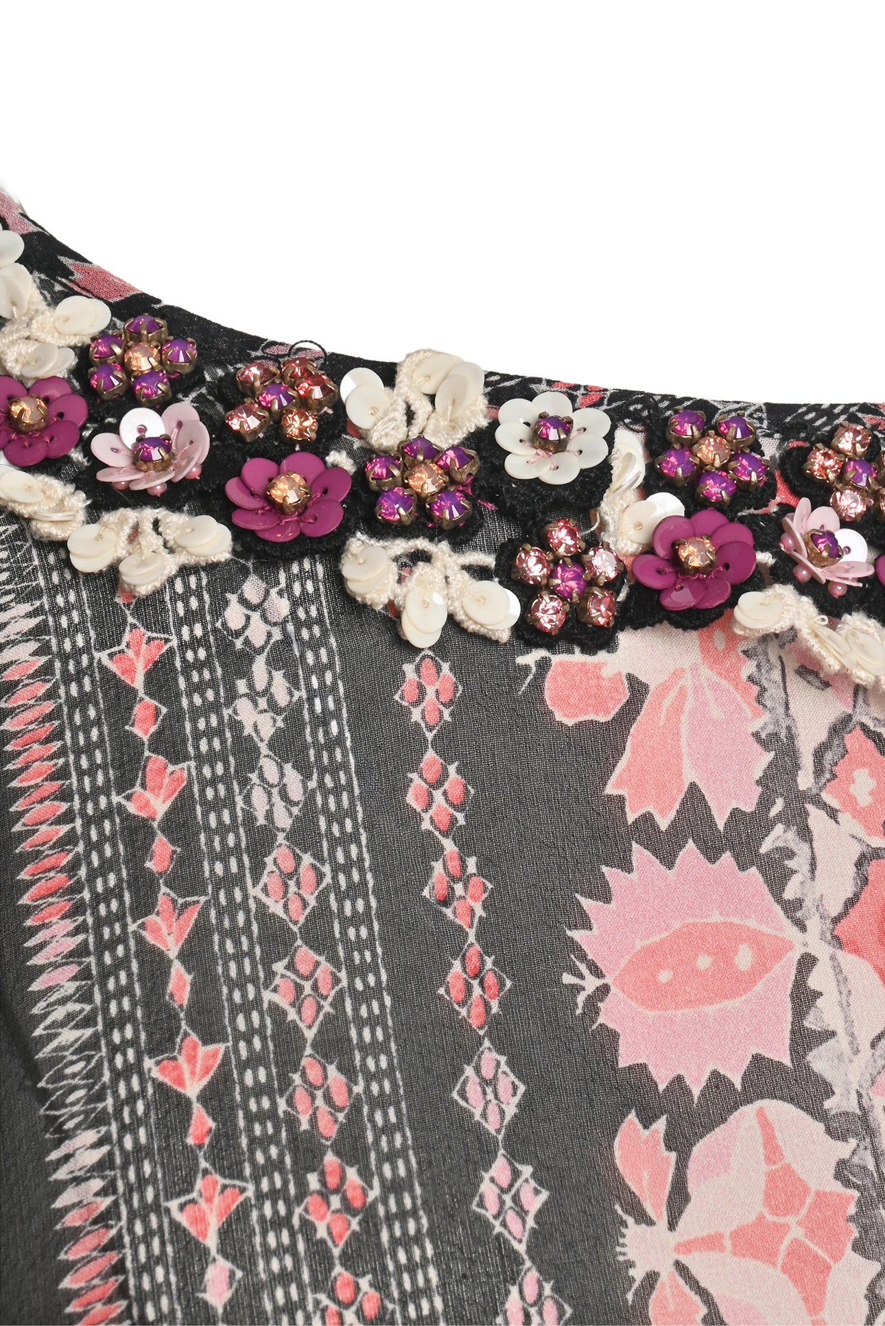 Giambattista Valli Size L Silk Printed Embellished Long Sleeve Tops - Image 3