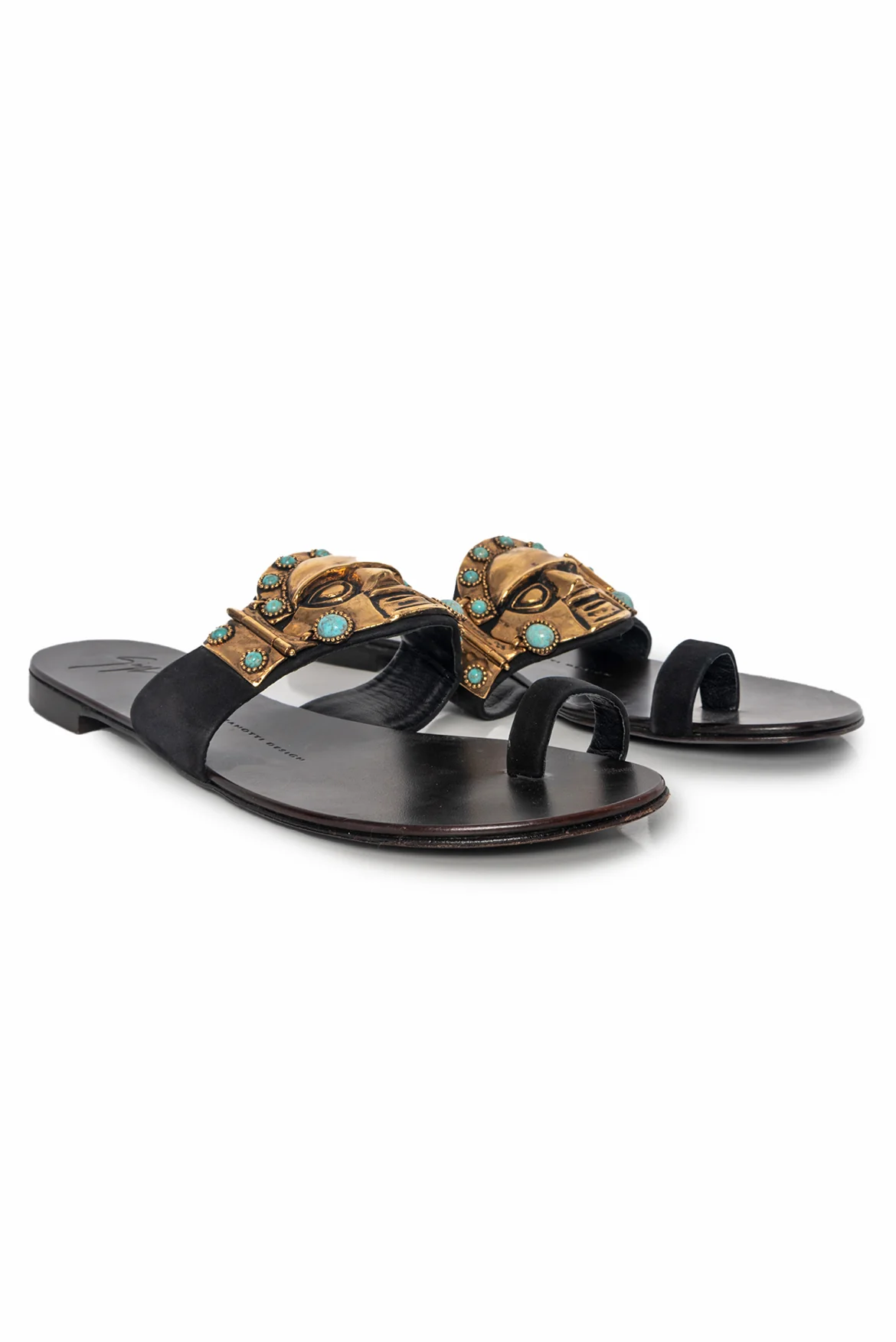 Giuseppe Zanotti Size 38 Suede Relief-Face Flat Sandals - Image 2
