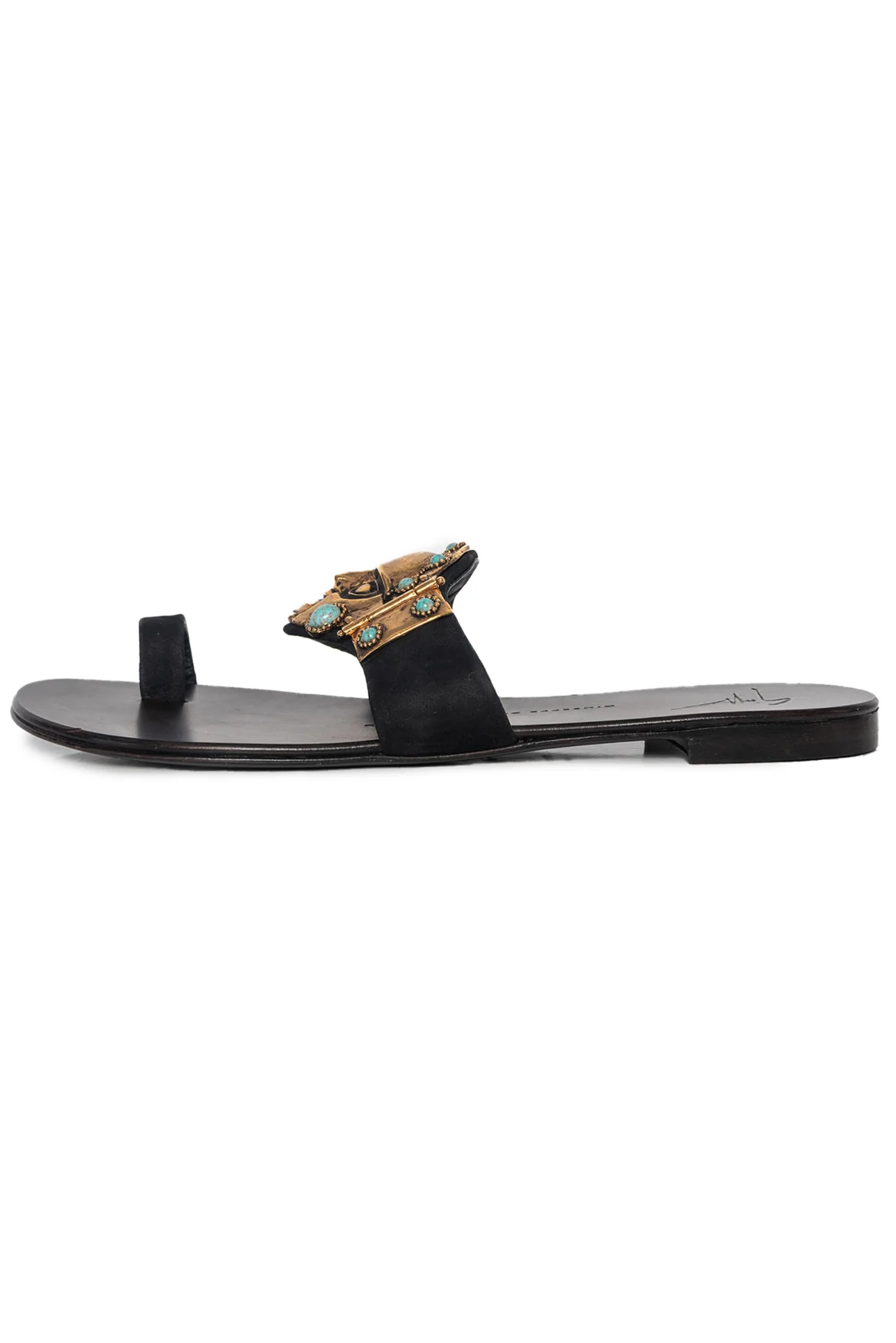 Giuseppe Zanotti Size 38 Suede Relief-Face Flat Sandals - Image 3