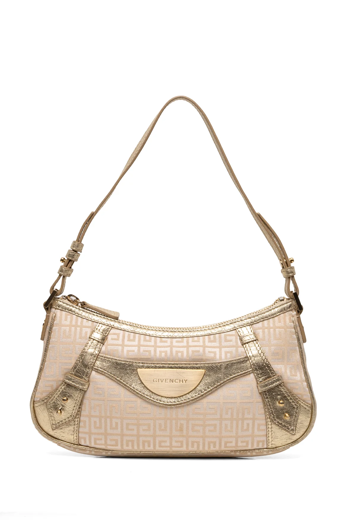 Givenchy Vintage G Canvas Gold Leather Trim Baguette Shoulder Bag